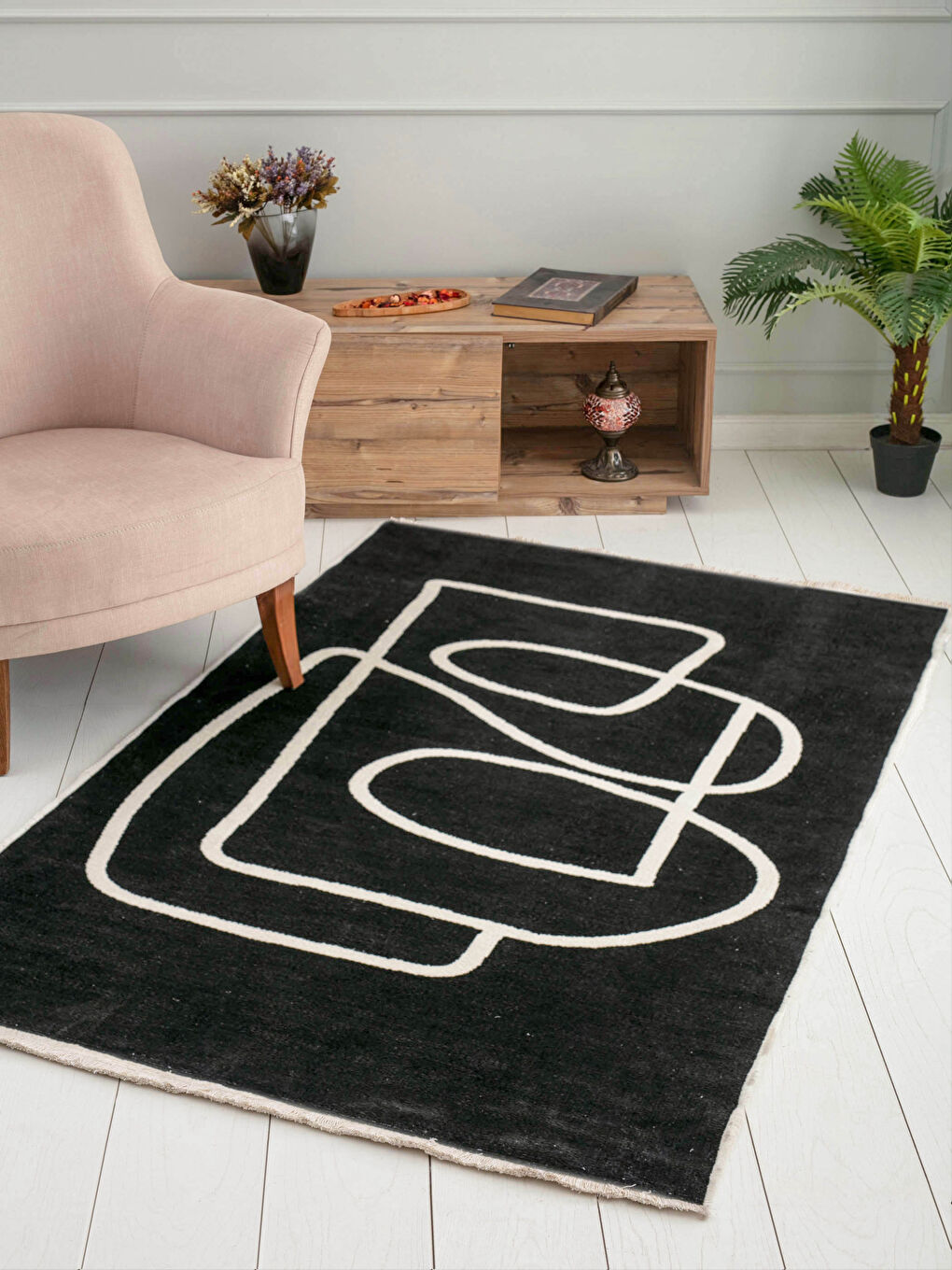 Karışık Çift Taraflı Desenli Saçaklı Jakarlı Halı 120x180 cm