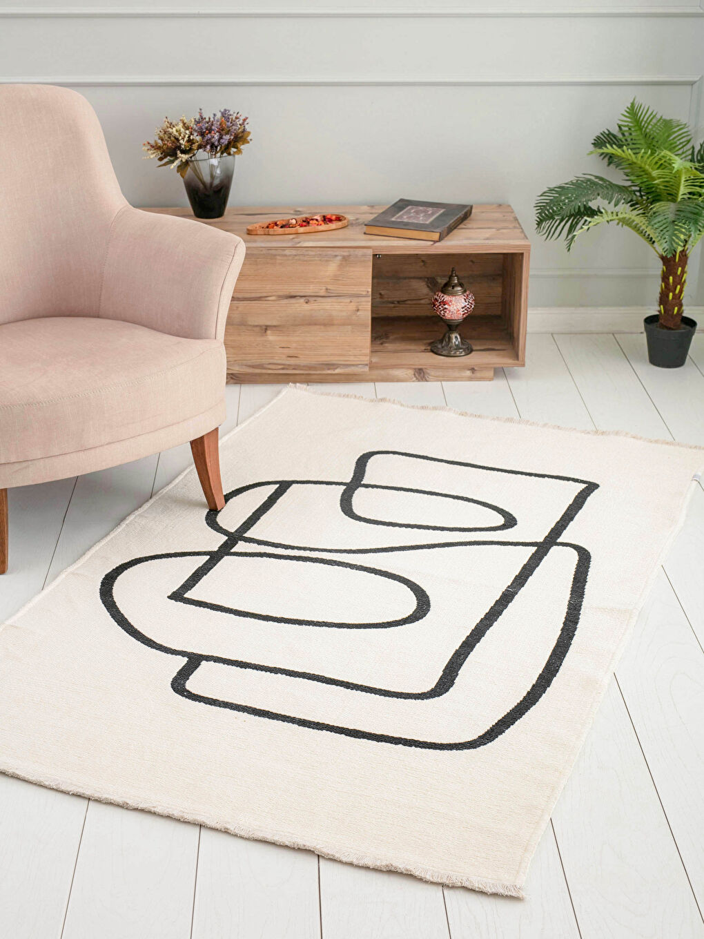 Karışık Çift Taraflı Desenli Saçaklı Jakarlı Halı 120x180 cm-1