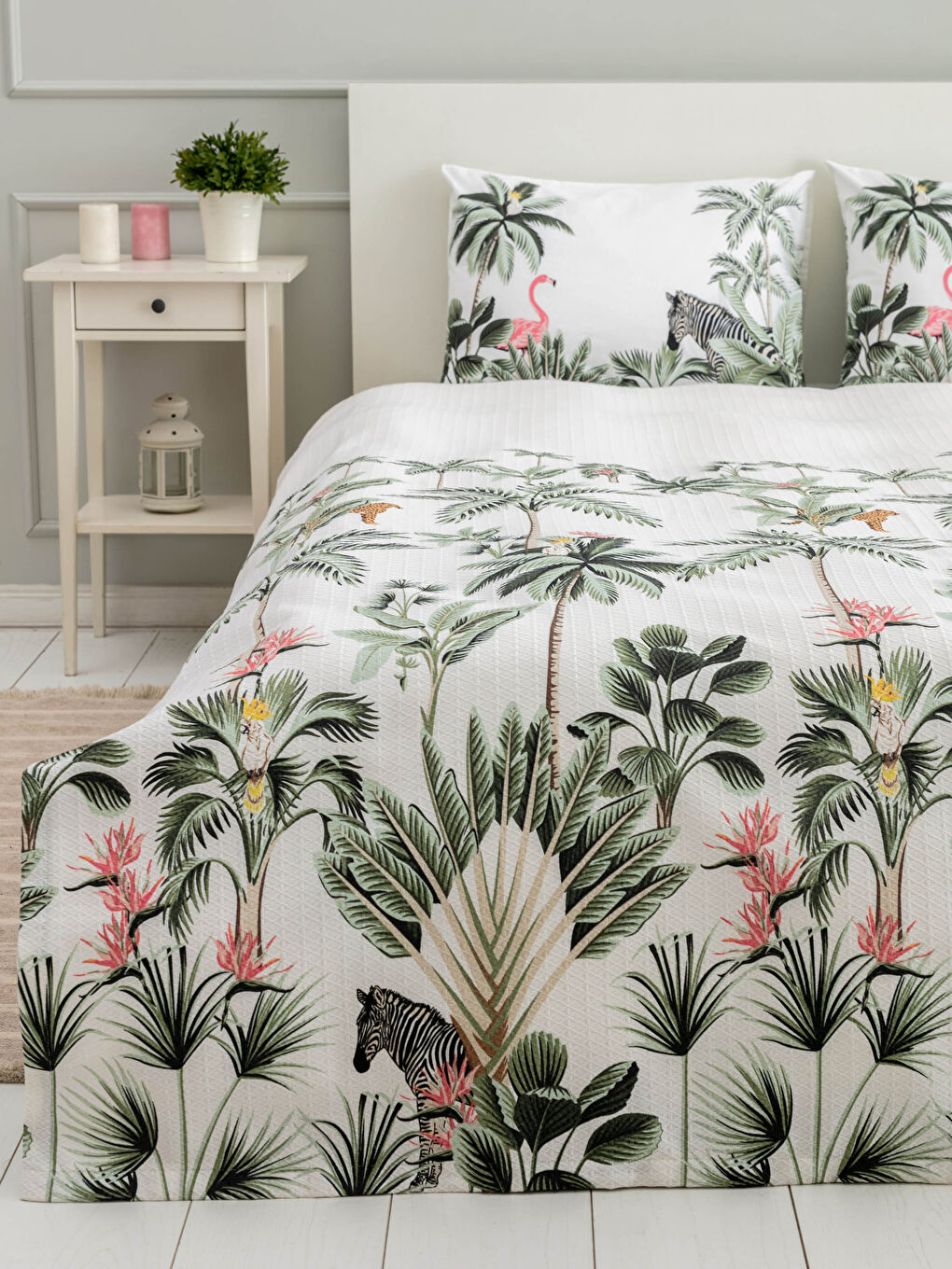 Karışık Çift Kişilik Tropikal Desenli Pike Takımı