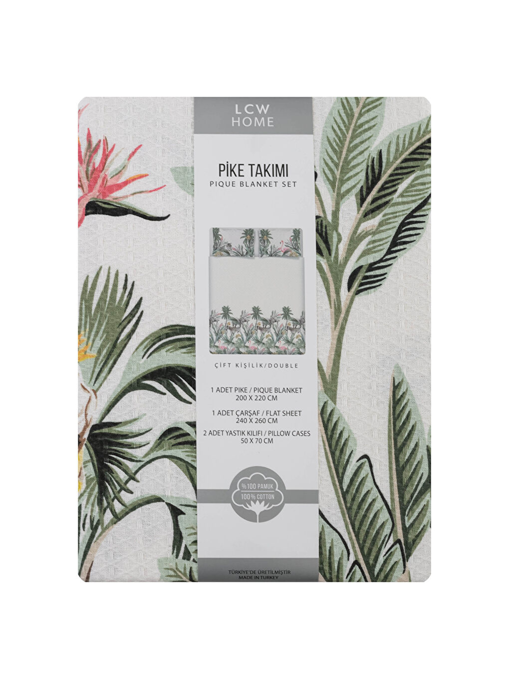 Karışık Çift Kişilik Tropikal Desenli Pike Takımı-5