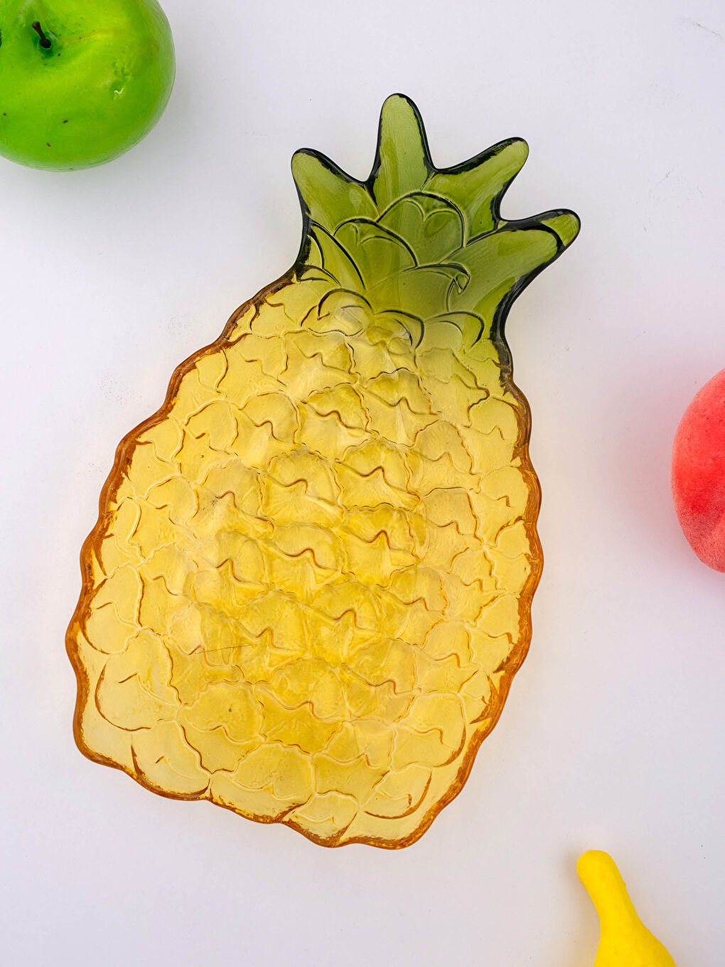 Karışık Ananas Desenli Cam Tabak 15x23 cm