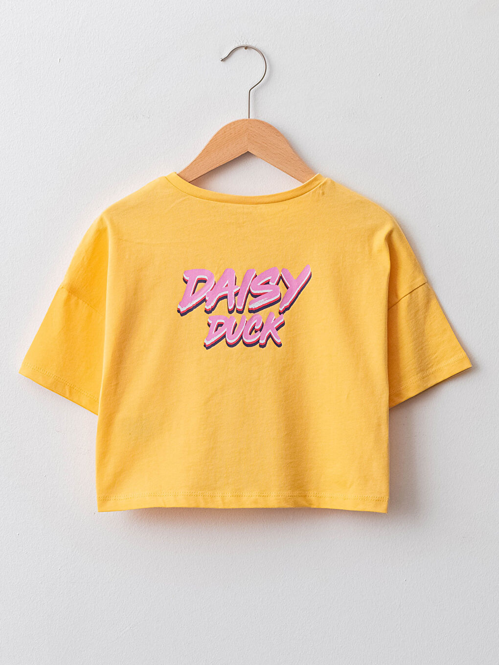 Sarı Bisiklet Yaka Daisy Duck Baskılı Kısa Kollu Kız Çocuk Tişört-1