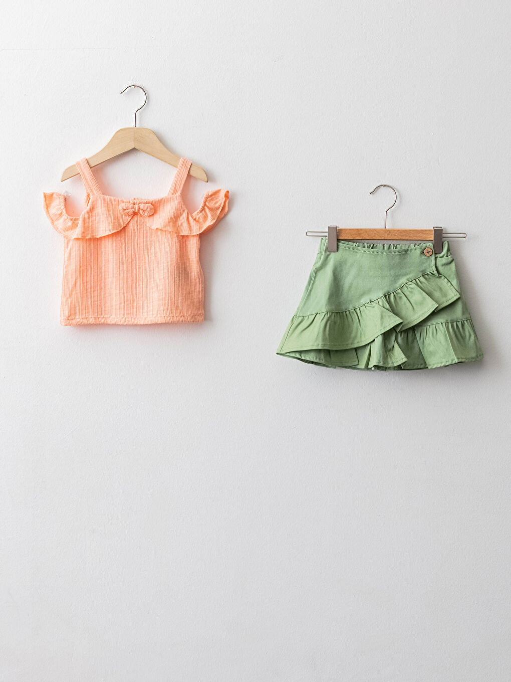 Ensemble Blouse et Jupe Basique à Fines Bretelles et Col Carré pour Bébé Fille