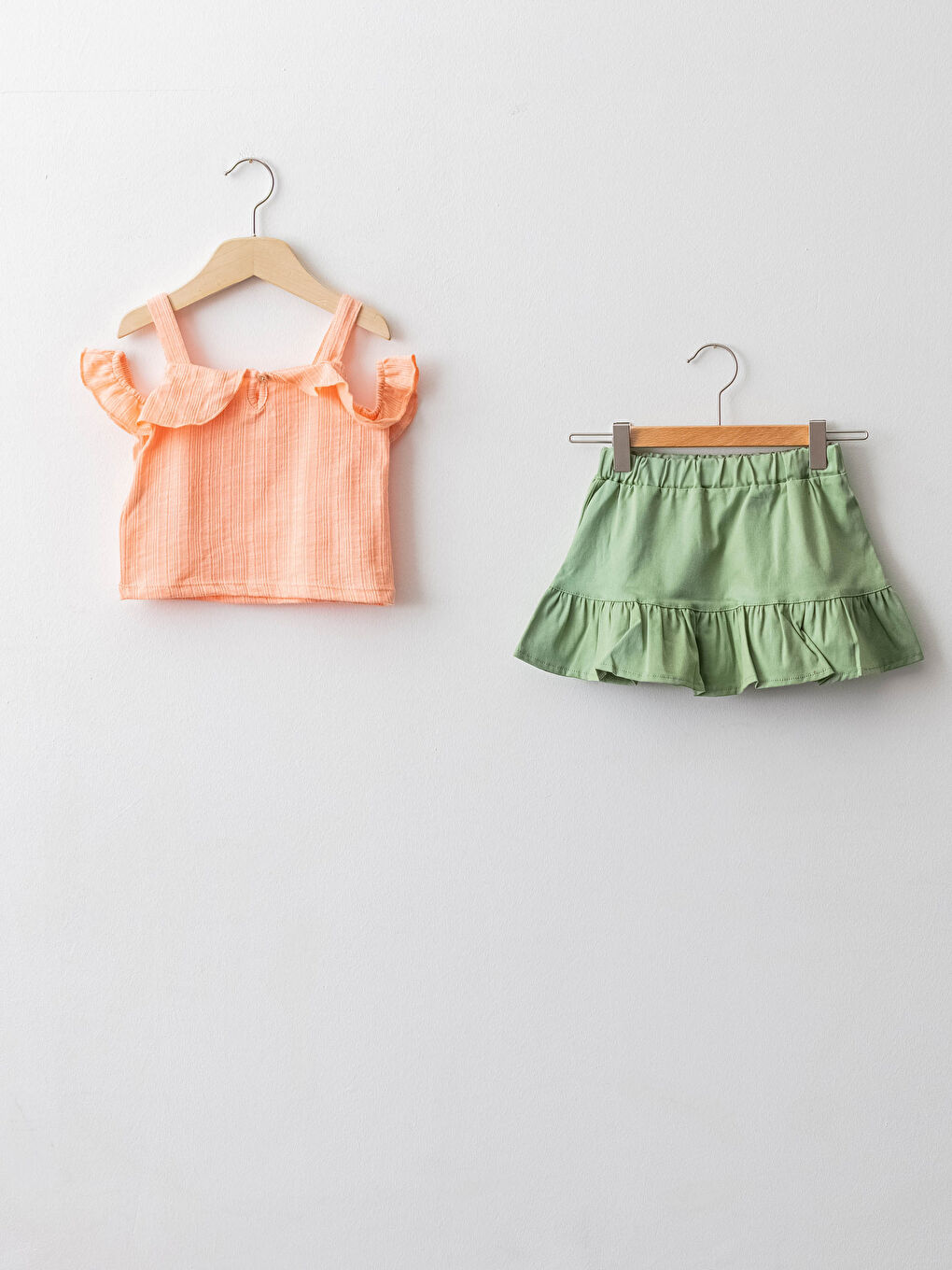 Ensemble Blouse et Jupe Basique à Fines Bretelles et Col Carré pour Bébé Fille-1