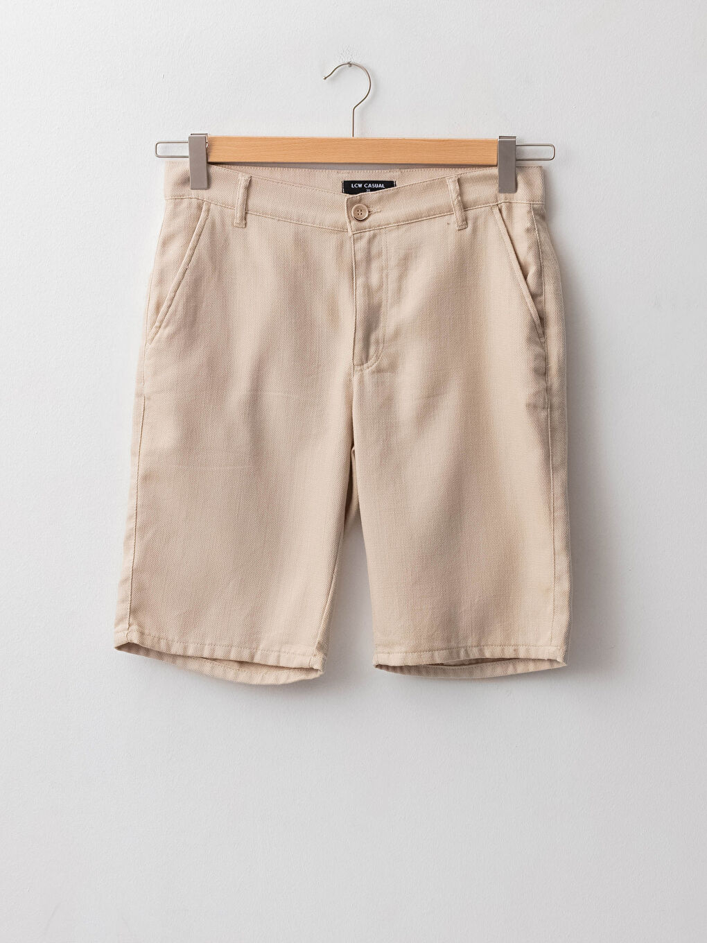 Bej Standart Kalıp Keten Görünümlü Erkek Şort-5