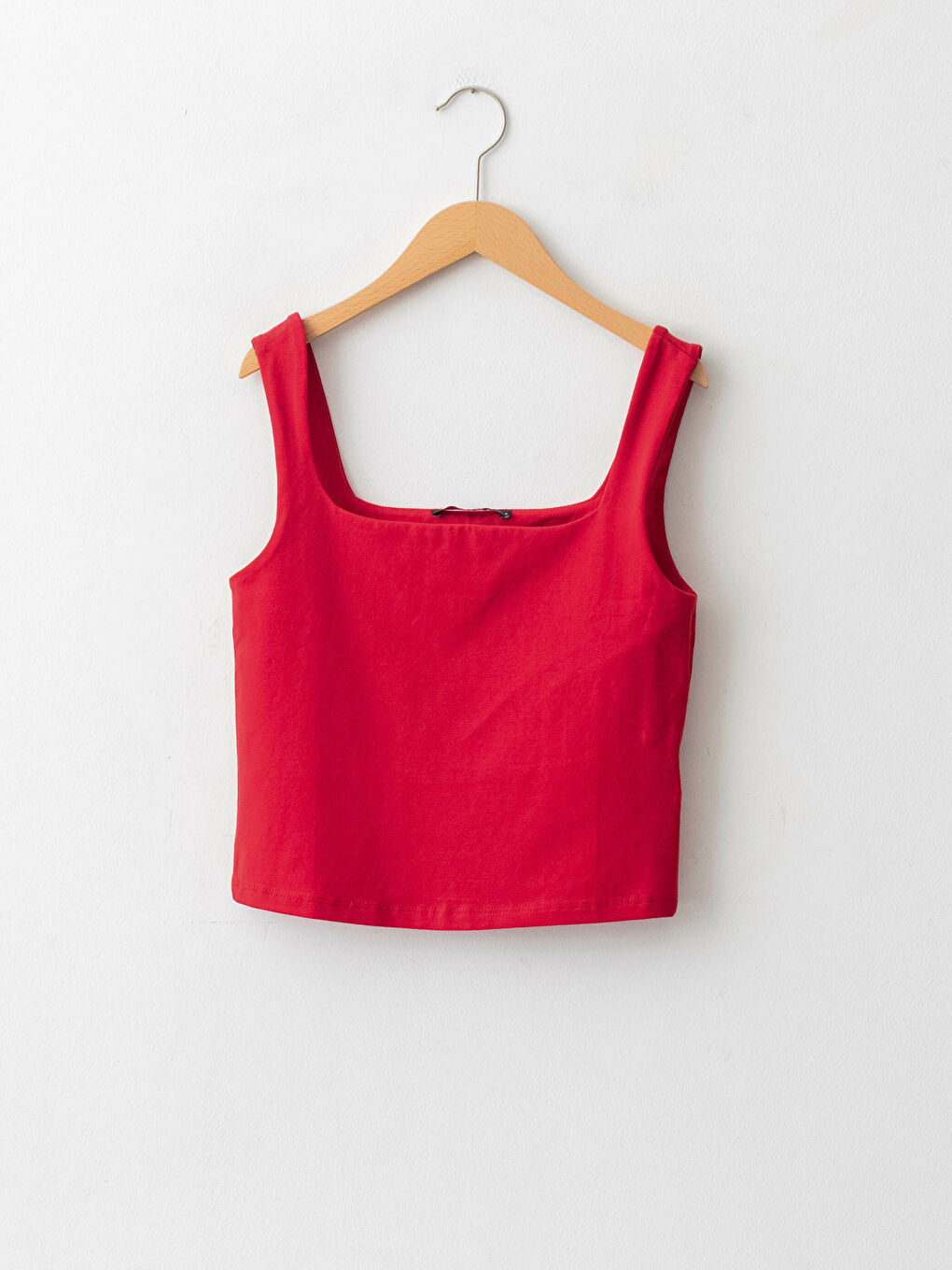 Kırmızı Kadın Kare Yaka Askılı Düz Atlet