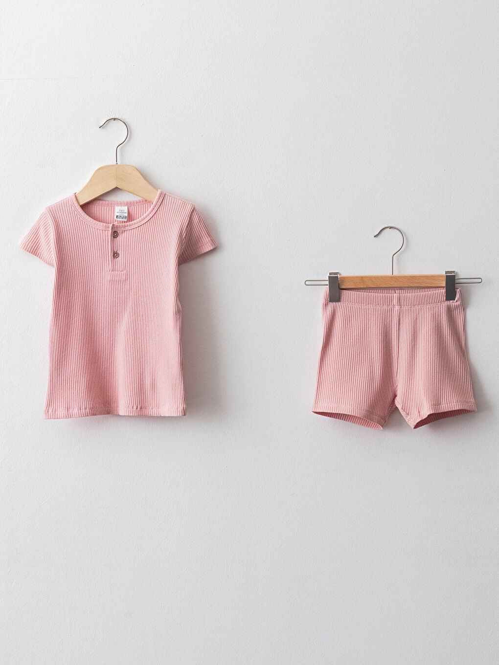 Pembe Bisiklet Yaka Kısa Kollu Basic Kız Bebek Pijama Takımı