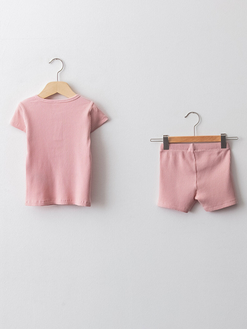 Pembe Bisiklet Yaka Kısa Kollu Basic Kız Bebek Pijama Takımı-1