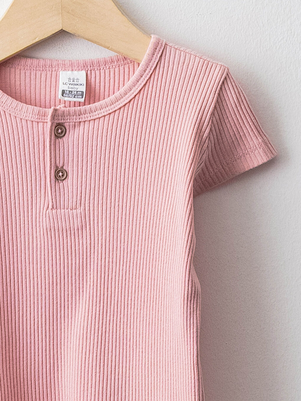 Pembe Bisiklet Yaka Kısa Kollu Basic Kız Bebek Pijama Takımı-2