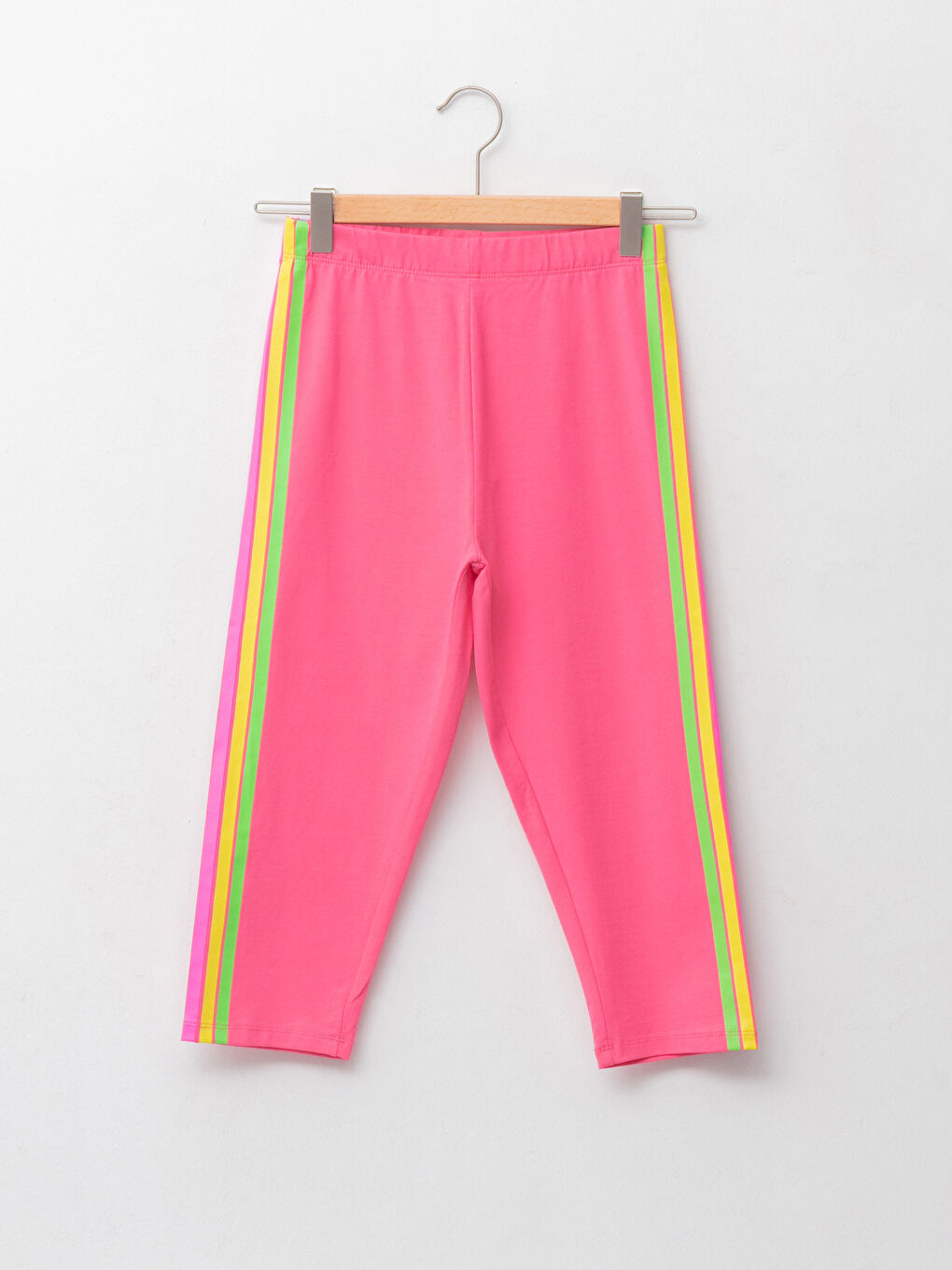 Girls' 3/4 Size Tights with Elastic Waist and Colorful Stripes on the Sides