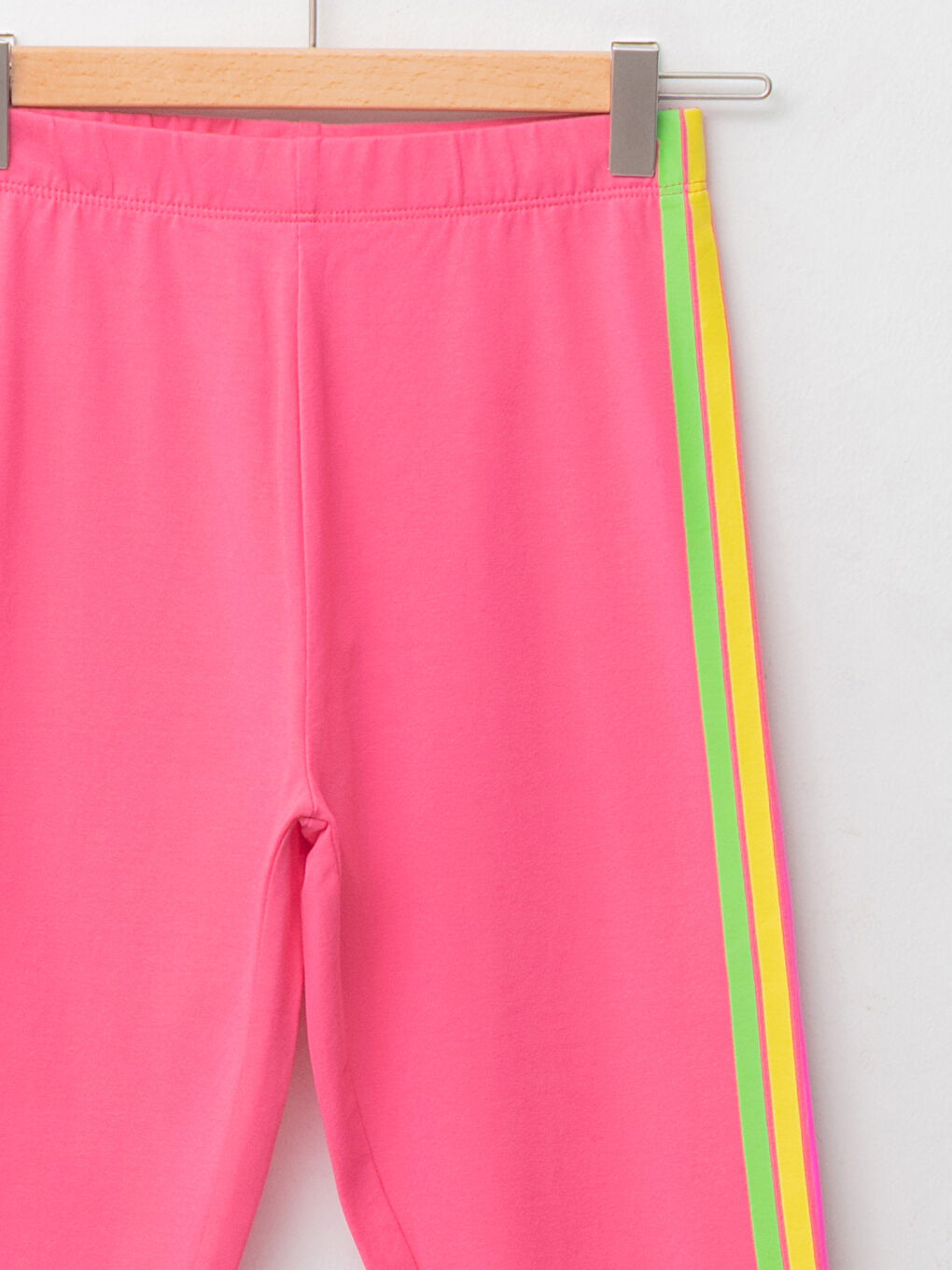 Girls' 3/4 Size Tights with Elastic Waist and Colorful Stripes on the Sides-2