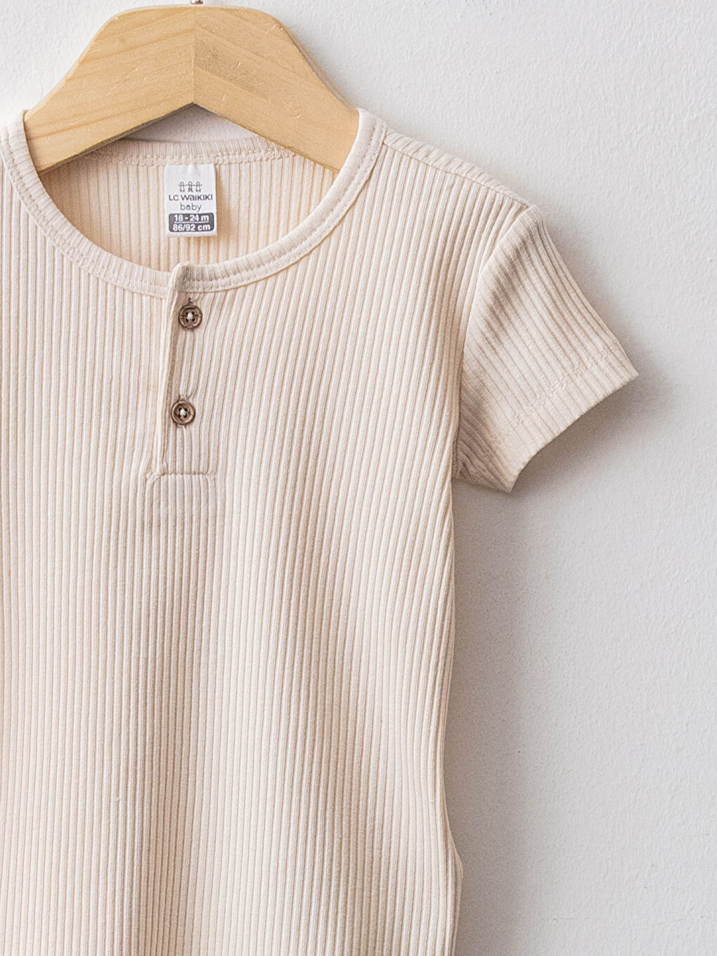 Bej Bisiklet Yaka Kısa Kollu Basic Kız Bebek Pijama Takımı-2