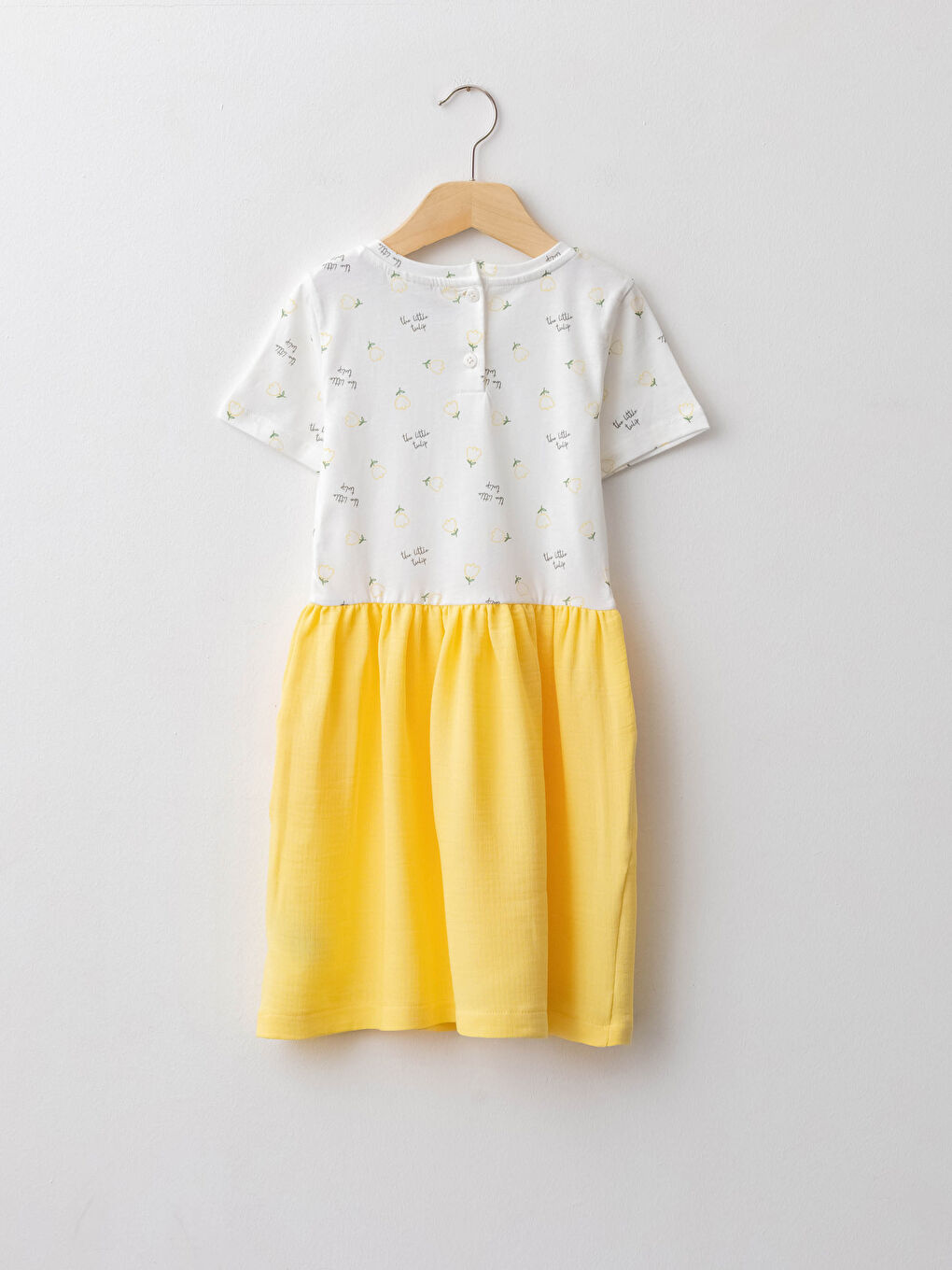 Ekru Bisiklet Yaka Kısa Kollu Baskılı Kız Çocuk Elbise-1