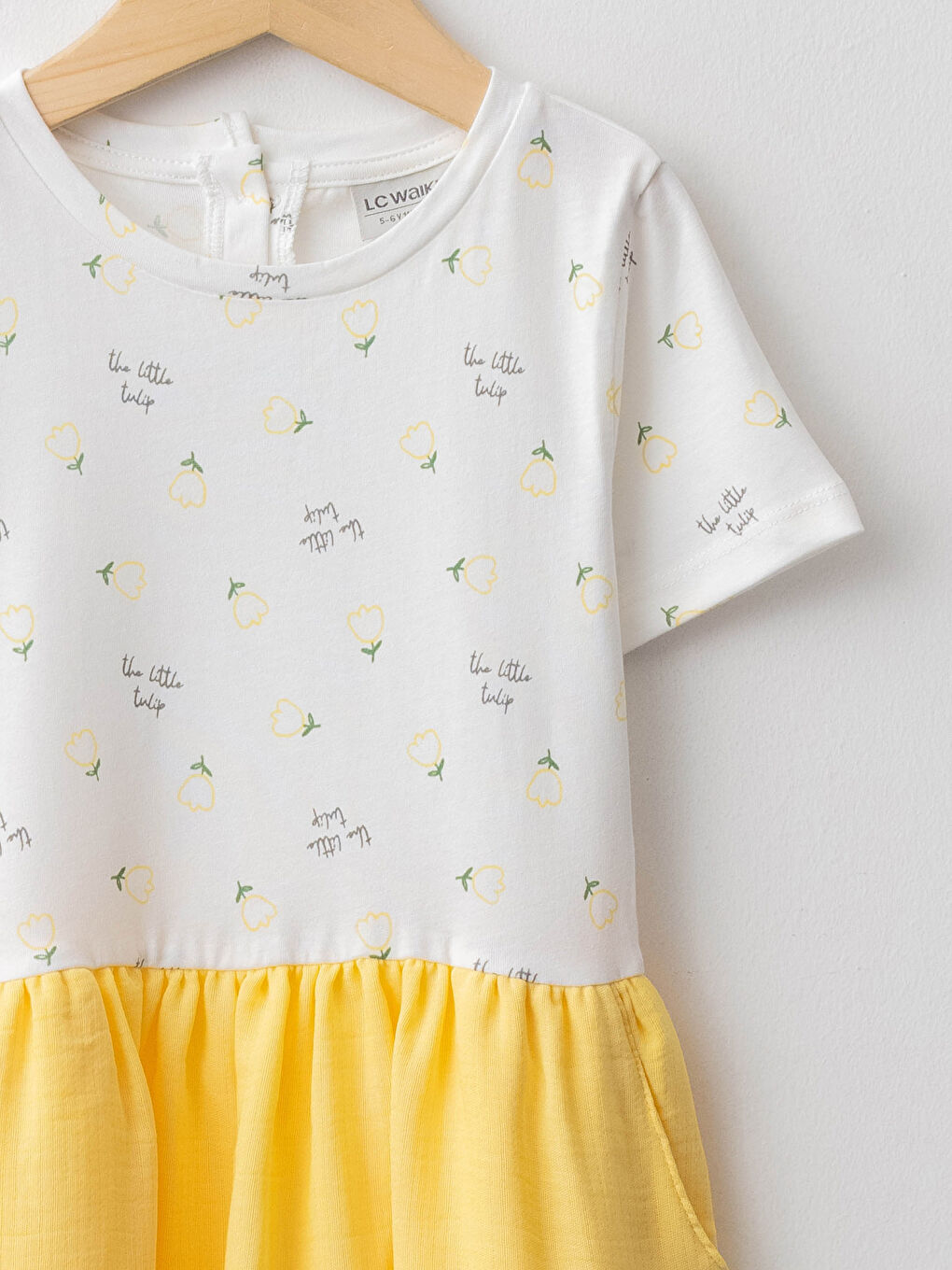 Ekru Bisiklet Yaka Kısa Kollu Baskılı Kız Çocuk Elbise-2