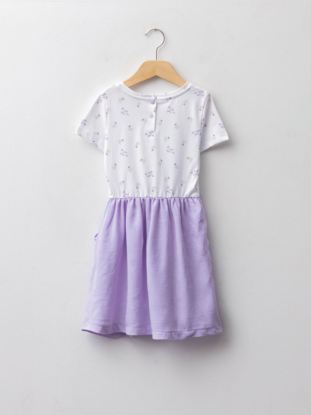 Lila Bisiklet Yaka Kısa Kollu Baskılı Kız Çocuk Elbise-1