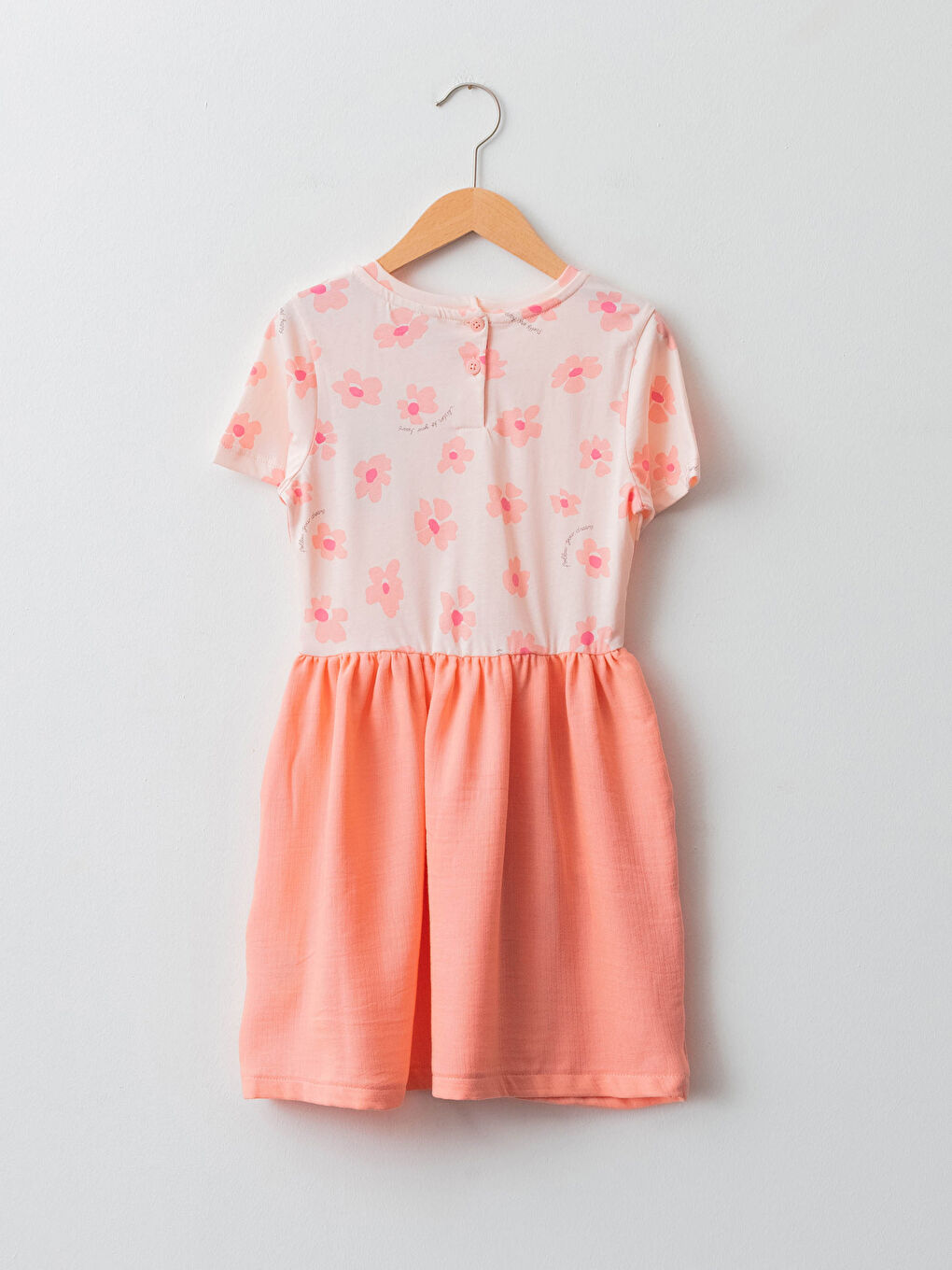 Pembe Bisiklet Yaka Kısa Kollu Baskılı Kız Çocuk Elbise-1