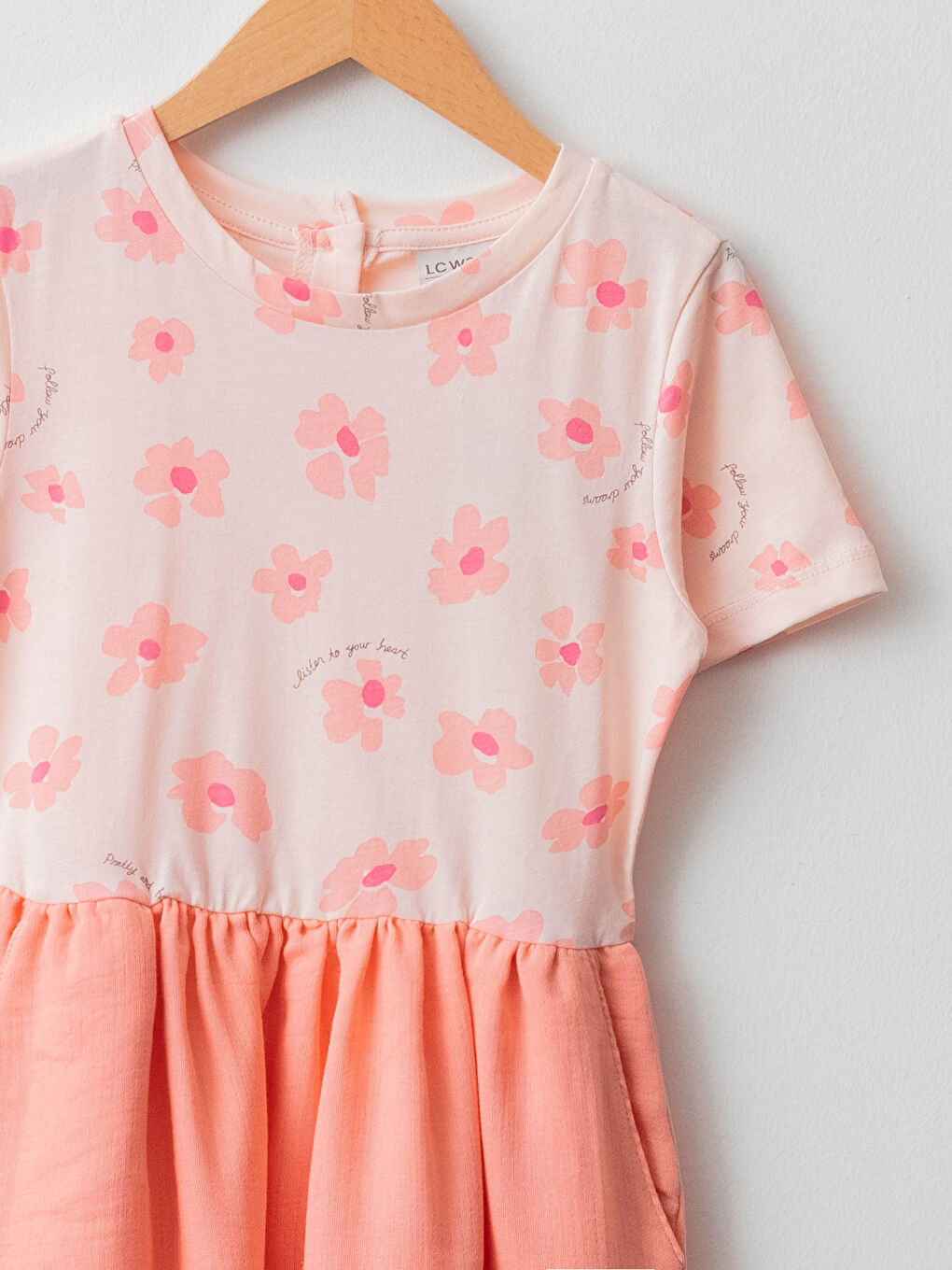 Pembe Bisiklet Yaka Kısa Kollu Baskılı Kız Çocuk Elbise-2