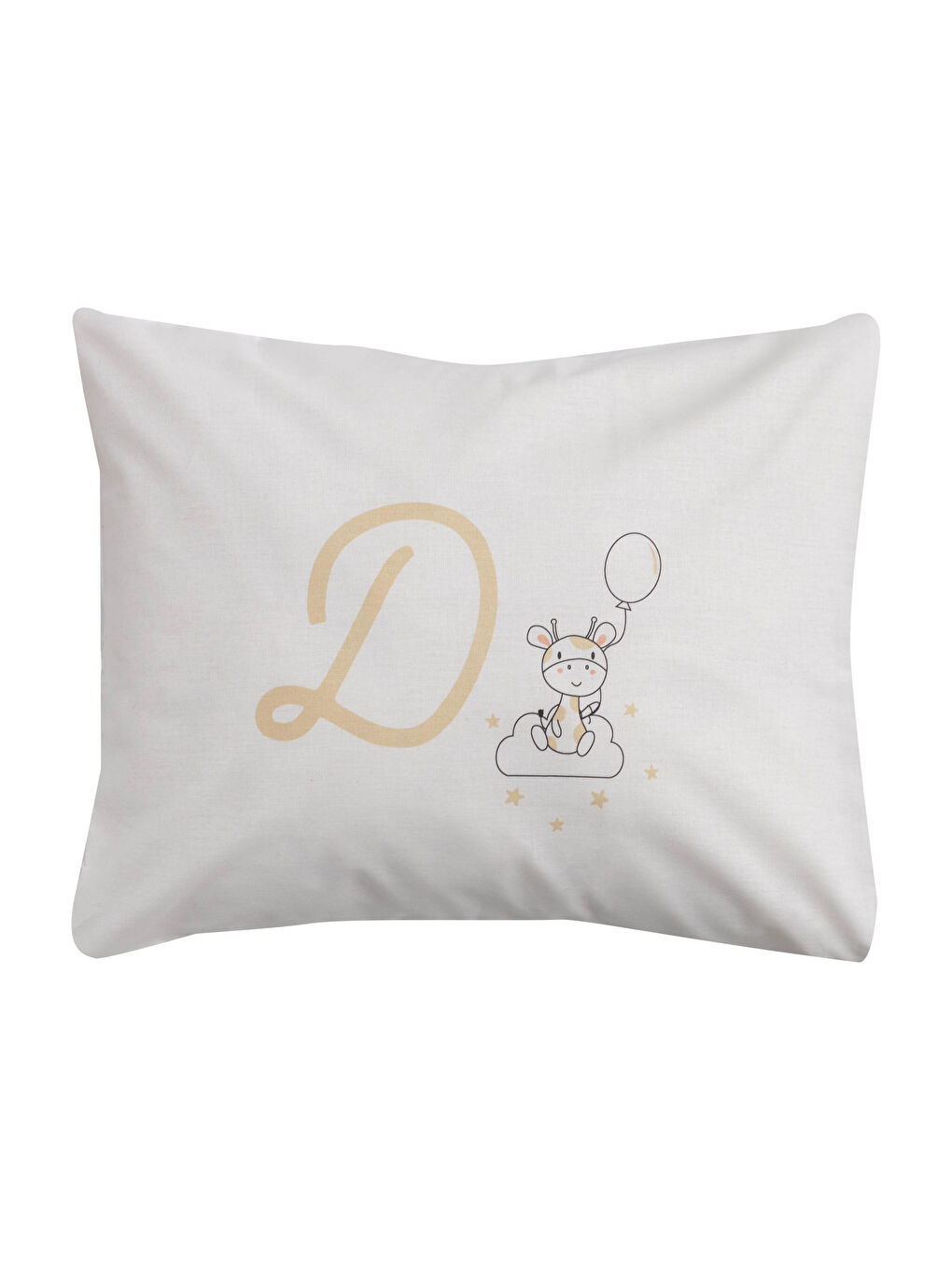 Bej D Harfi Baskılı Bebek Yastık Kılıfı 35x45 cm-2
