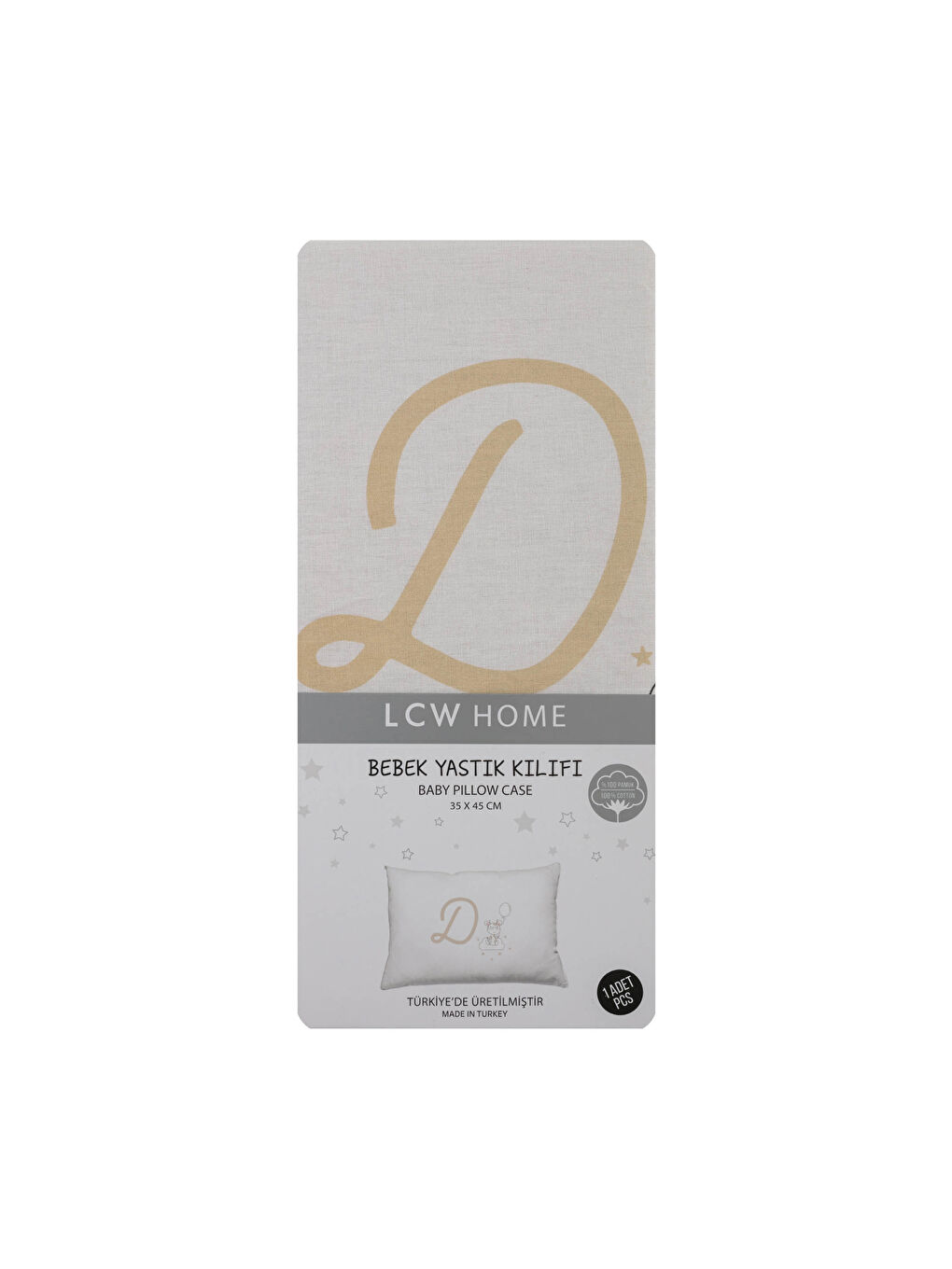 Bej D Harfi Baskılı Bebek Yastık Kılıfı 35x45 cm-3
