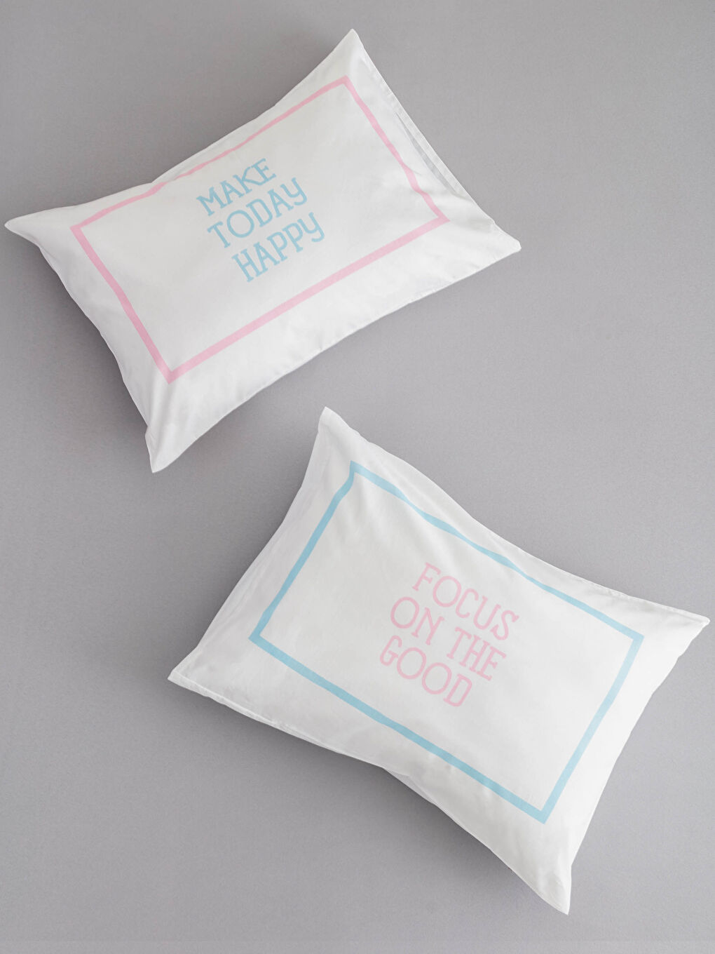 Mavi Slogan Baskılı Dokuma Yastık Kılıfı 2'li 50x70 cm