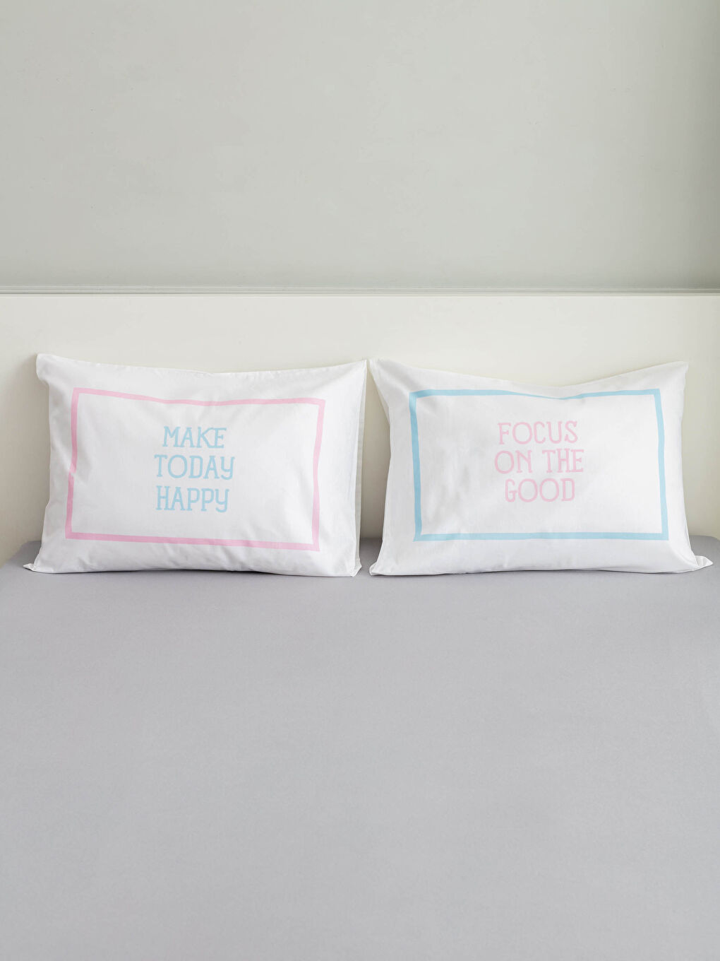 Mavi Slogan Baskılı Dokuma Yastık Kılıfı 2'li 50x70 cm-1