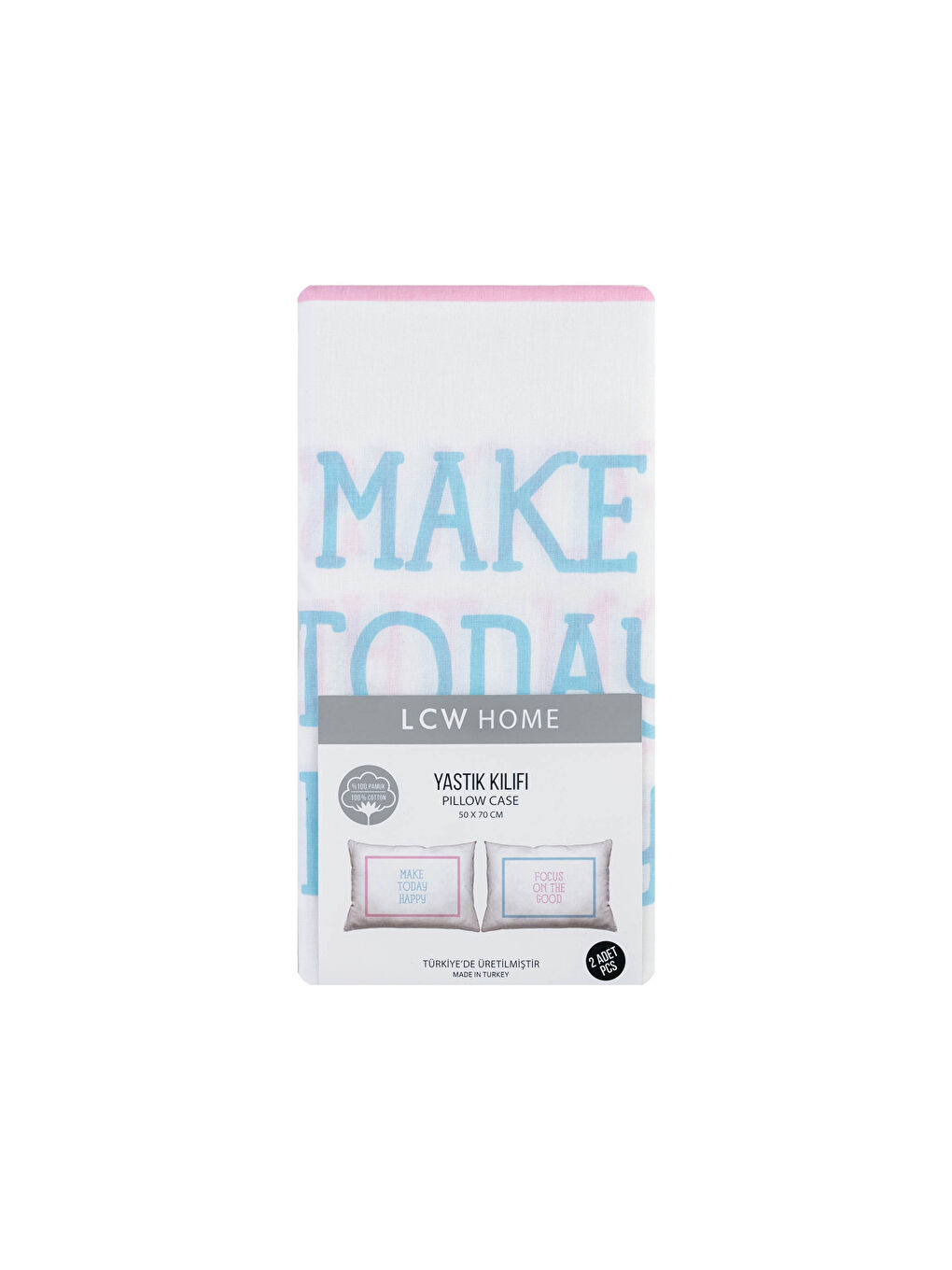 Mavi Slogan Baskılı Dokuma Yastık Kılıfı 2'li 50x70 cm-3