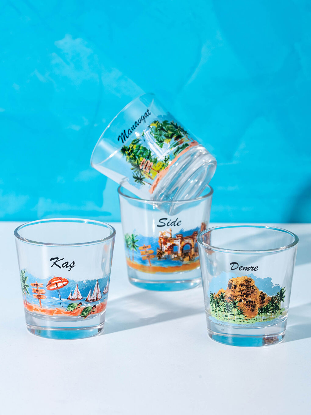 Karışık Baskılı Cam Bardak 4'lü 75 ml-1