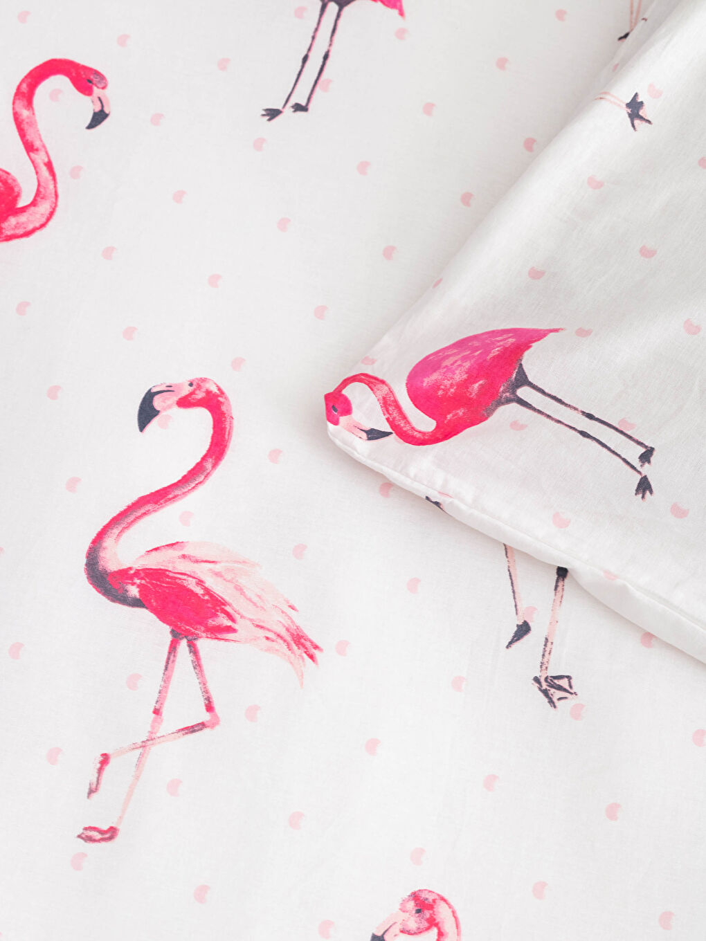 Pembe Çift Kişilik Flamingo Baskılı Dokuma Nevresim 200x220 cm-2