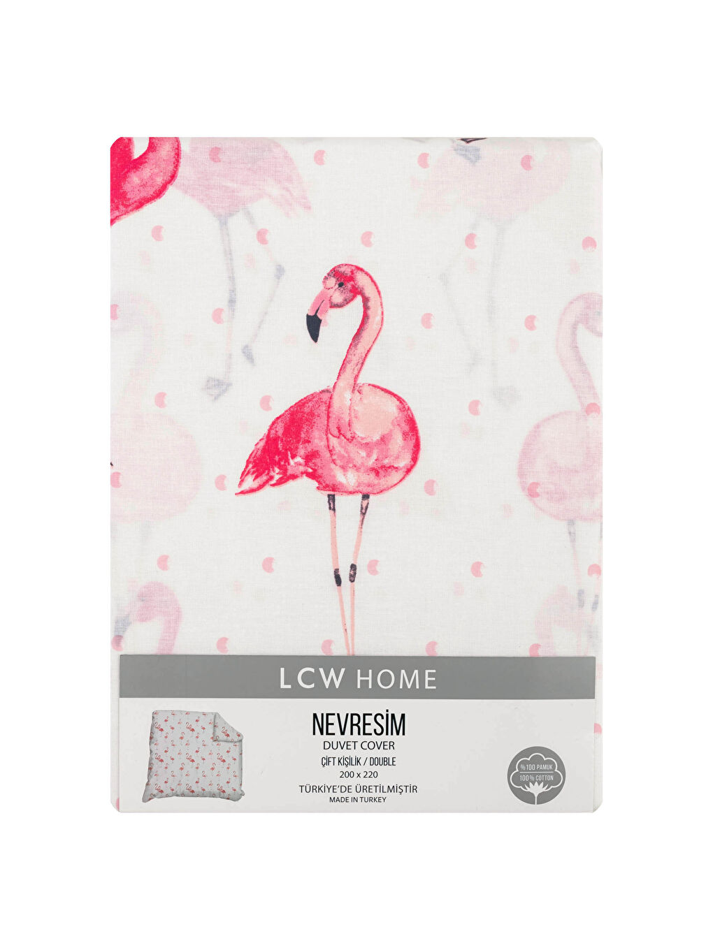 Pembe Çift Kişilik Flamingo Baskılı Dokuma Nevresim 200x220 cm-4