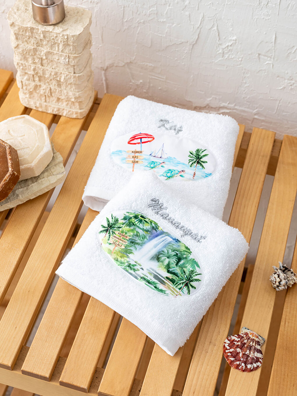 Beyaz Nakış Detaylı El Havlusu 2'li 30x50 cm-1