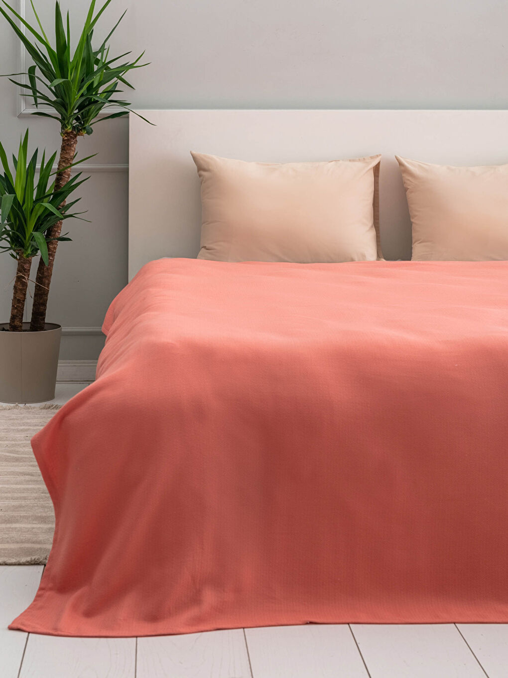 Pembe Çift Kişilik Pamuk Düz Pike