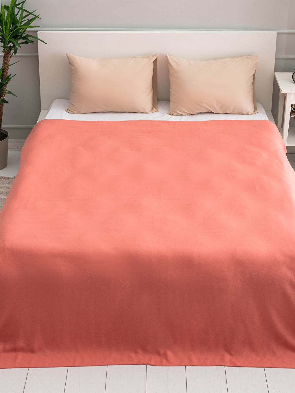 Pembe Çift Kişilik Pamuk Düz Pike-1