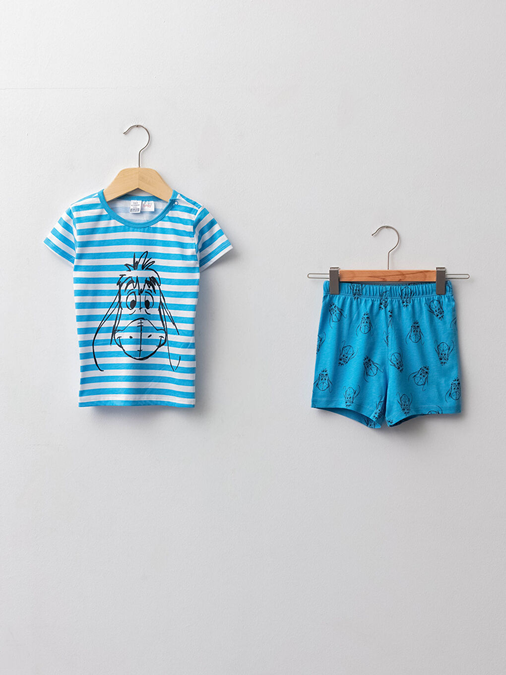 сәби ұлдарға арналған дөңгелек жағалы қысқа жең принтті пижама жинағы