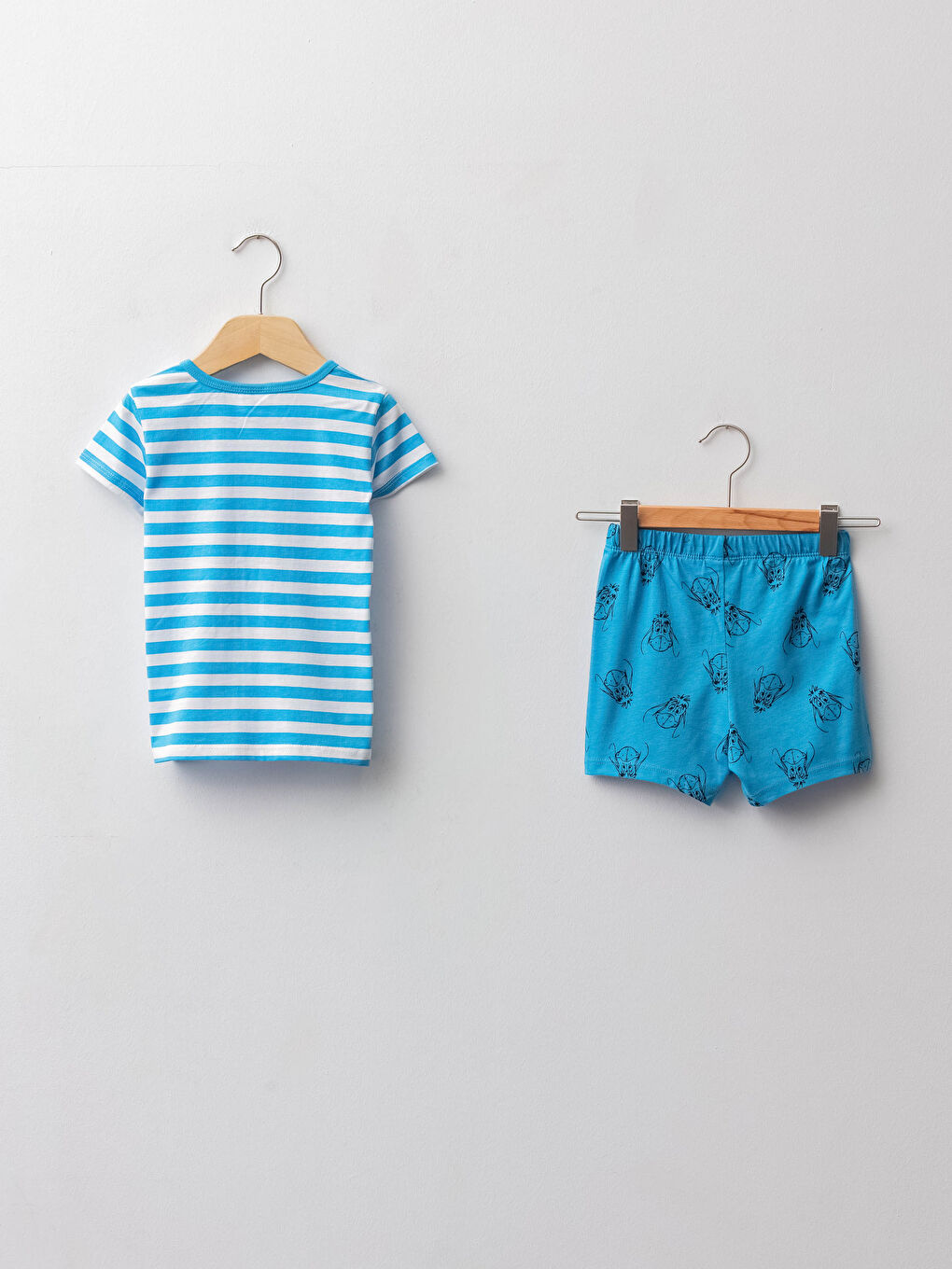 сәби ұлдарға арналған дөңгелек жағалы қысқа жең принтті пижама жинағы-1