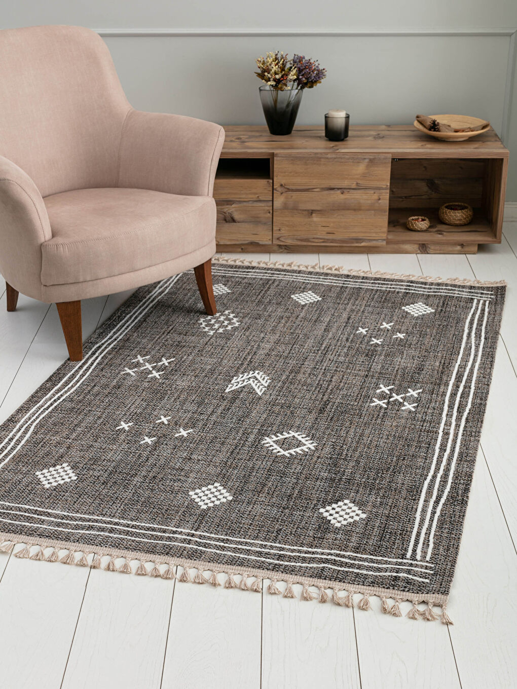 Fringed Jacquard Carpet 130x190 Cm -S1LF74Z8-F9C