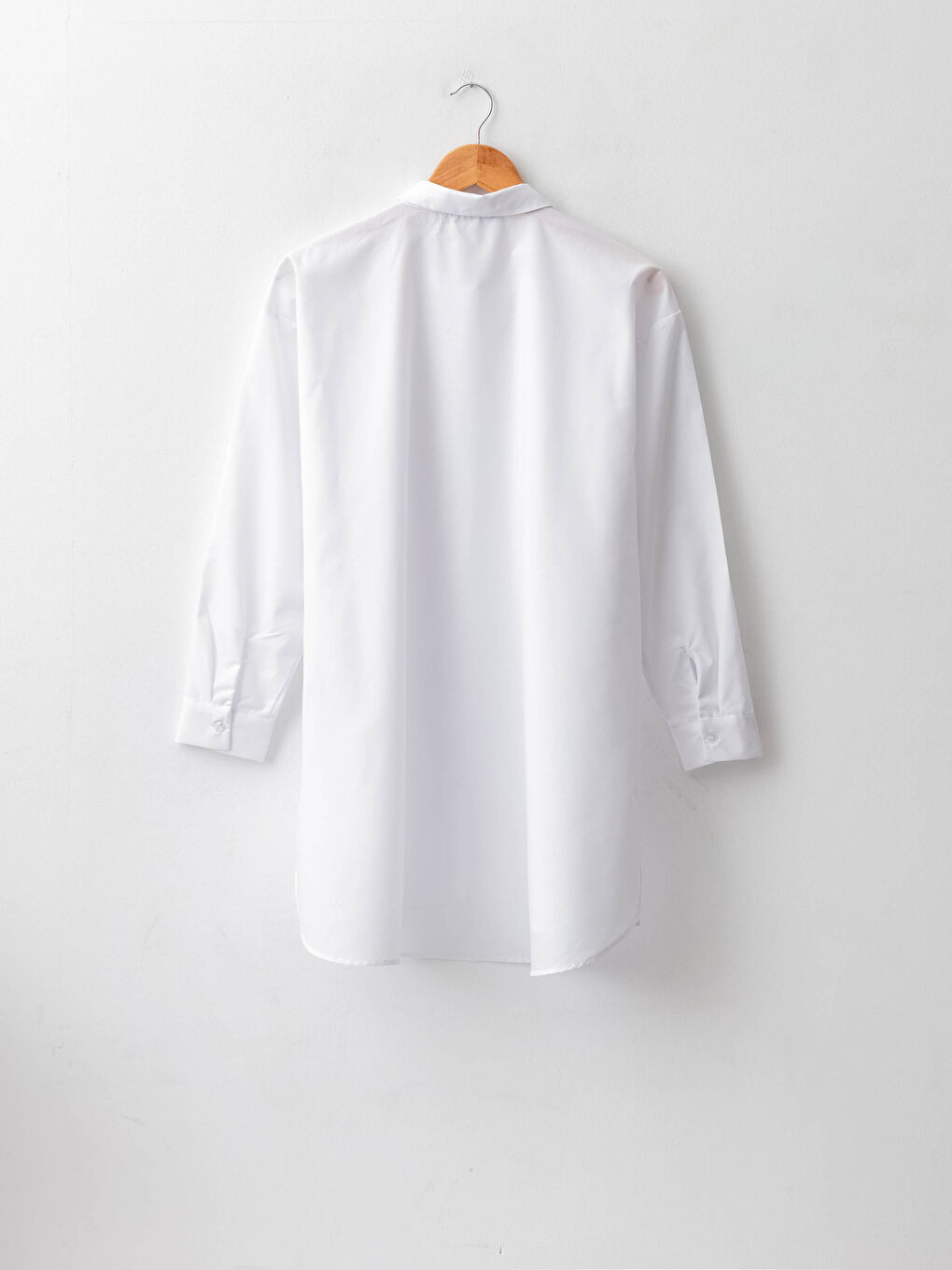 Beyaz Düz Uzun Kollu Poplin Hamile Gömlek Tunik-5