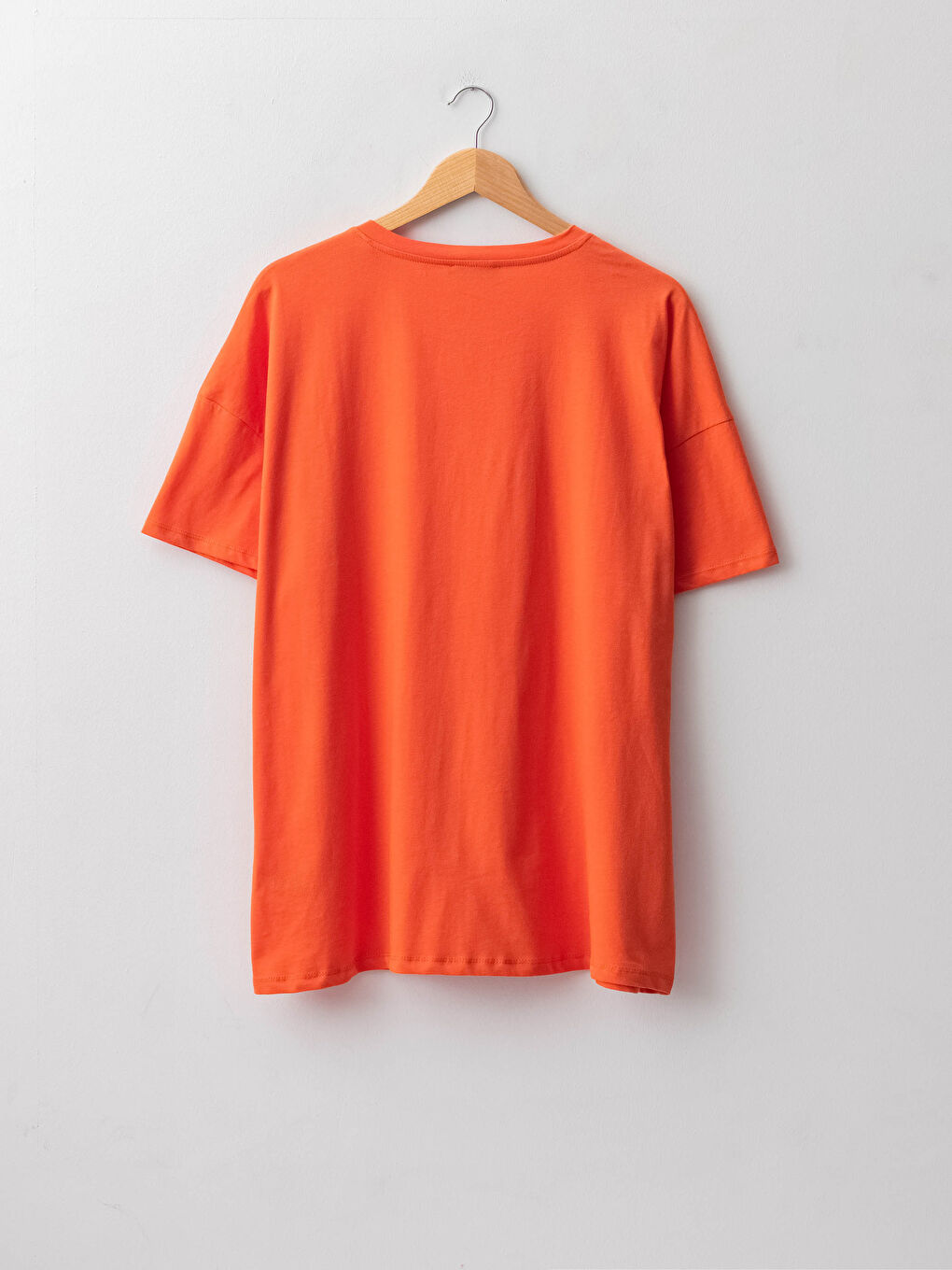 Turuncu Büyük Beden Bisiklet Yaka Baskılı Kısa Kollu Pamuklu Kadın Tişört-5