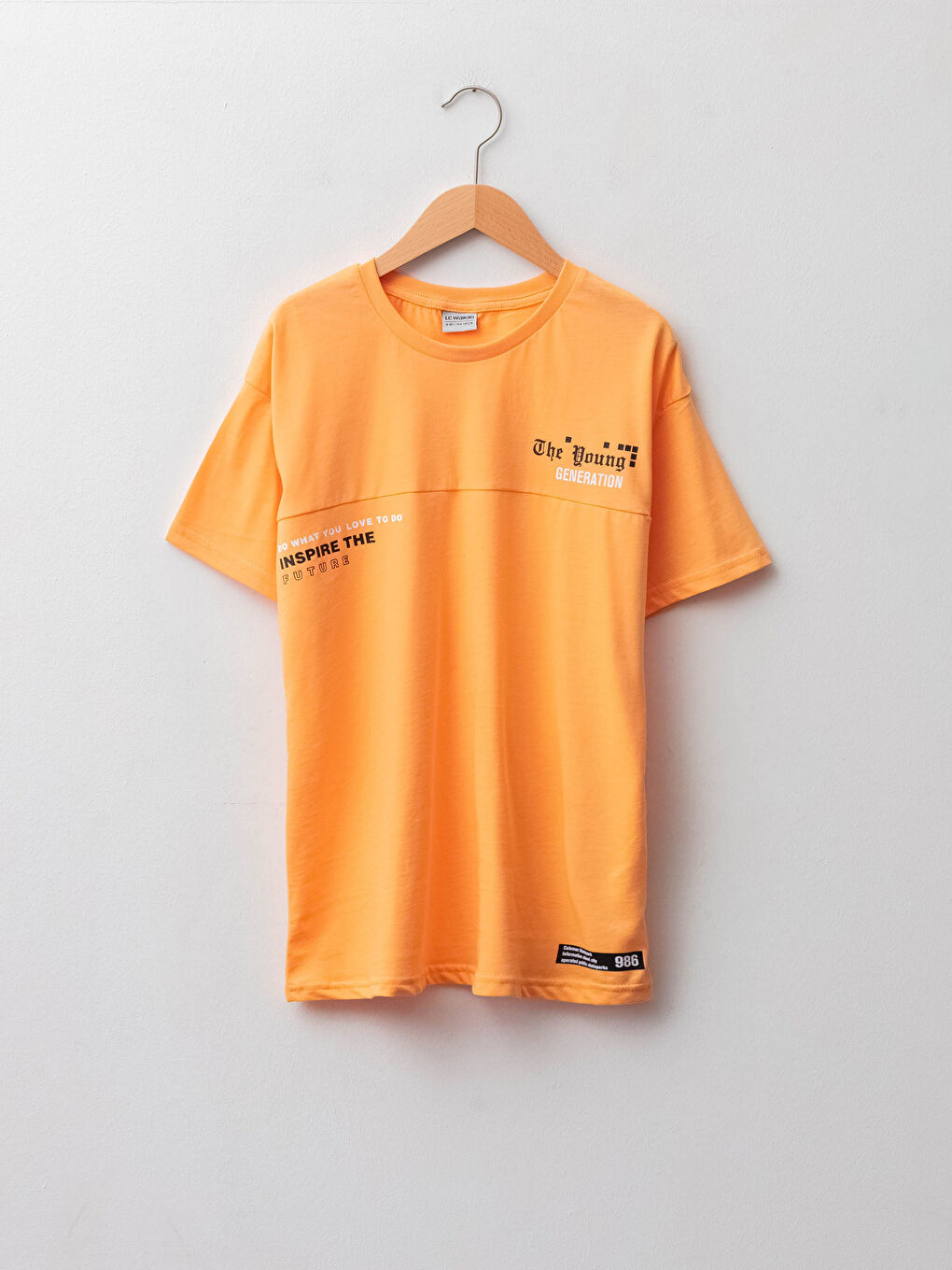 Turuncu Bisiklet Yaka Baskılı Kısa Kollu Pamuklu Erkek Çocuk Tişört