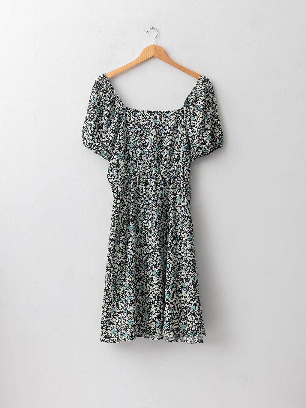 Plus Size Square Neck Floral Short Sleeve Viscose Women's Dress-6