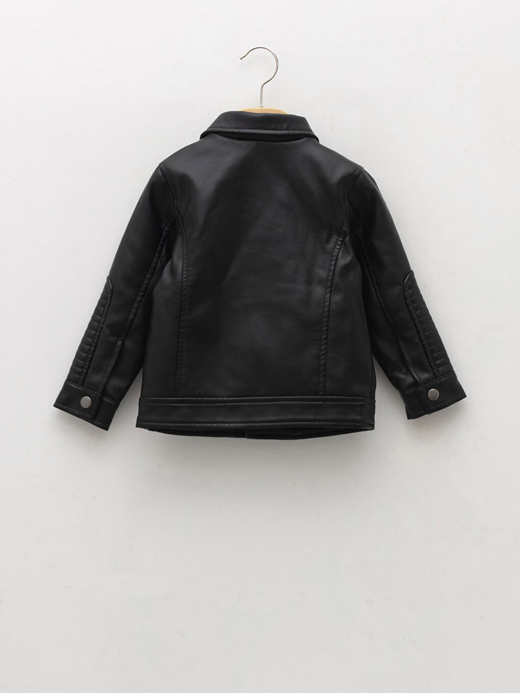 Siyah Uzun Kollu Basic Erkek Bebek Deri Görünümlü Ceket-4