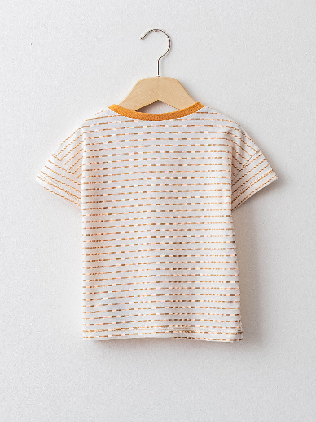 Ekru Bisiklet Yaka Kısa Kollu Çizgili Erkek Bebek Tişört-1