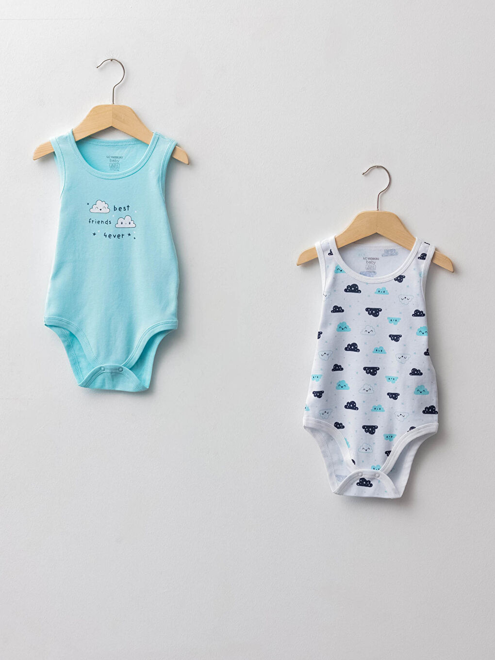 Beyaz Bisiklet Yaka Baskılı Pamuklu Erkek Bebek Çıtçıtlı Body 2'li