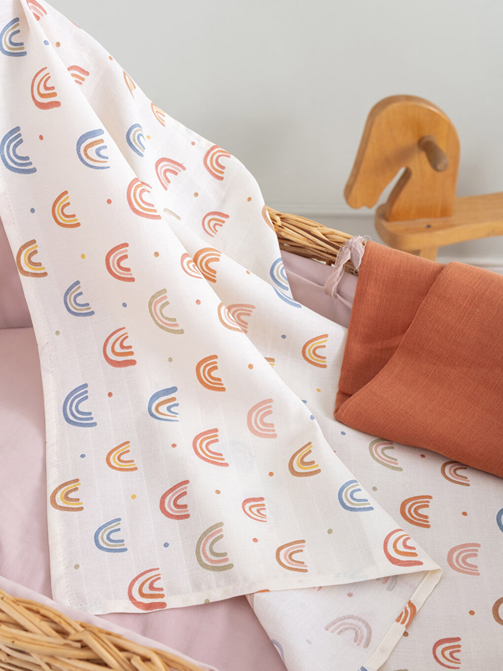 Bej Pamuklu Kız Bebek Müslin Bez 2'li 65x65 cm