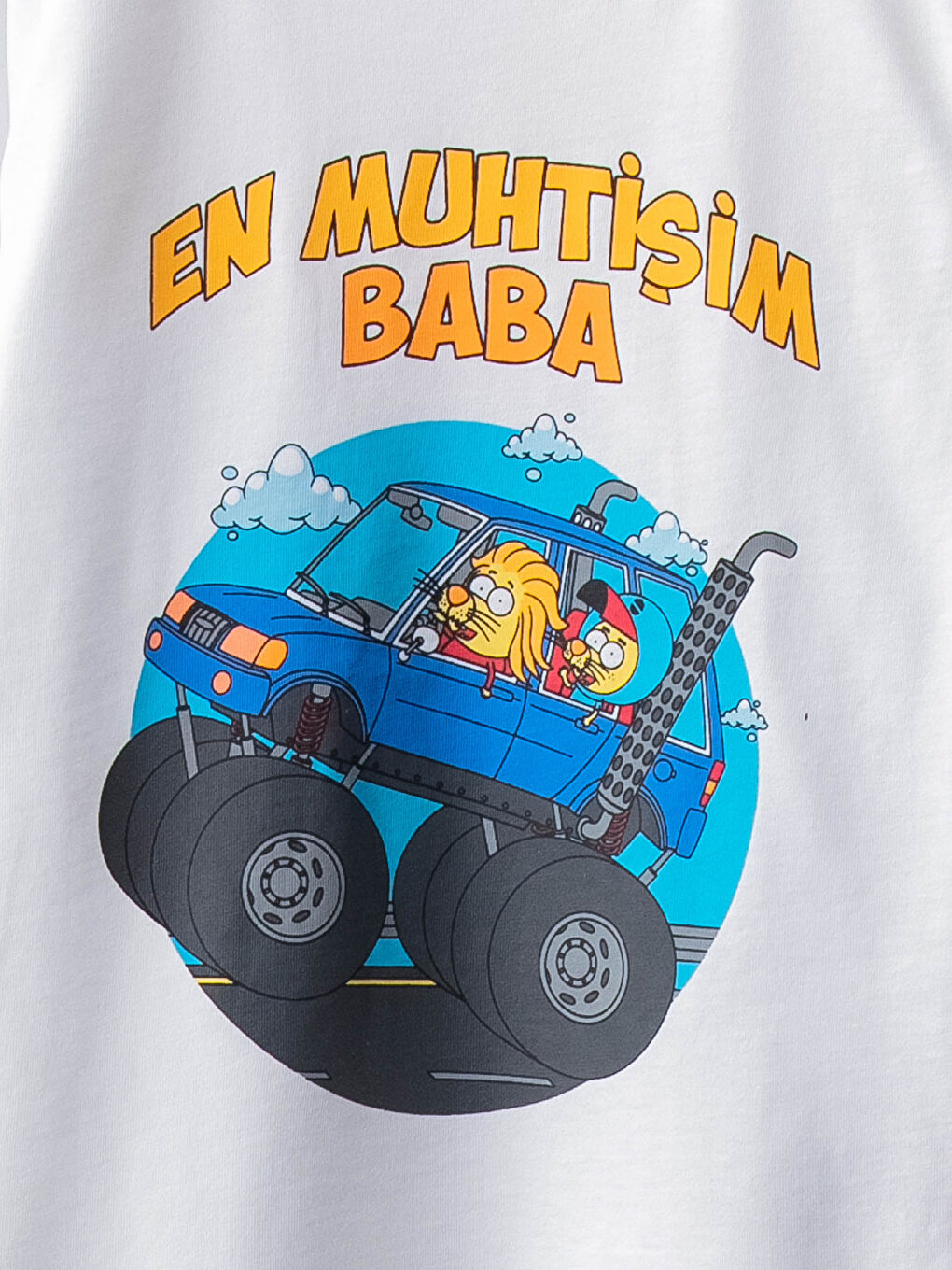 Beyaz Bisiklet Yaka Kral Şakir Baskılı Kısa Kollu Erkek Çocuk Tişört-2