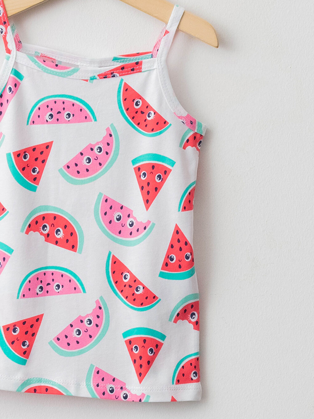 Beyaz Kare Yaka Askılı Baskılı Kız Bebek Pijama Takımı-2