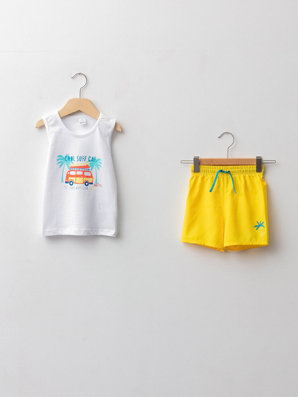 Beyaz Bisiklet Yaka Baskılı Erkek Bebek Yüzme Takım