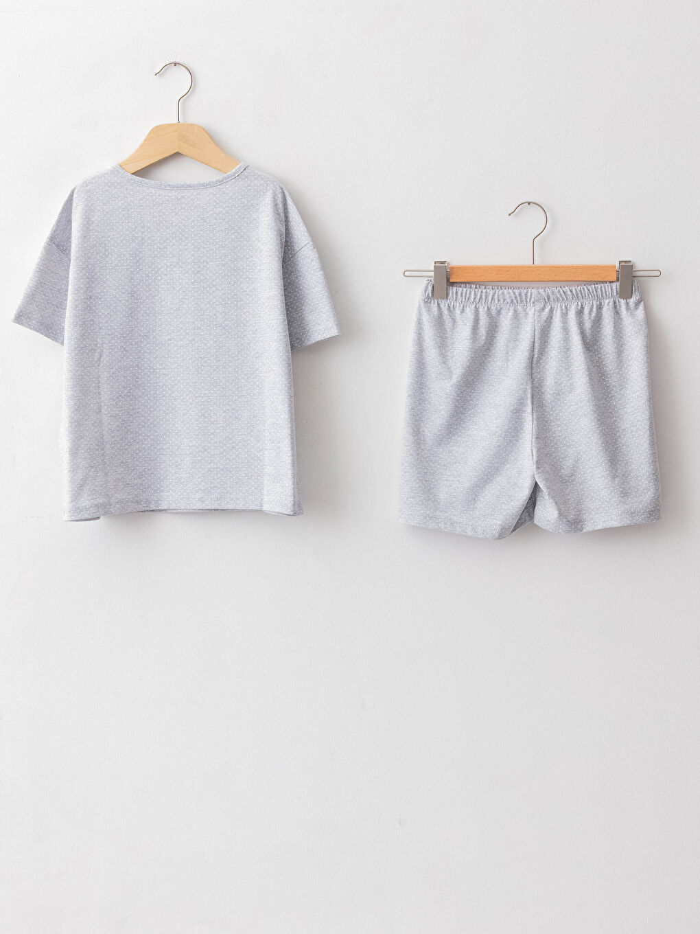 Gri Bisiklet Yaka Baskılı Kısa Kollu Kız Çocuk Pijama Takımı-1