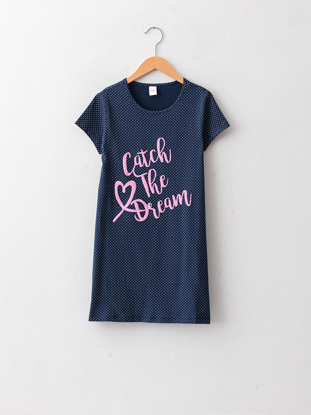 Lacivert Bisiklet Yaka Baskılı Kısa Kollu Kız Çocuk Gecelik