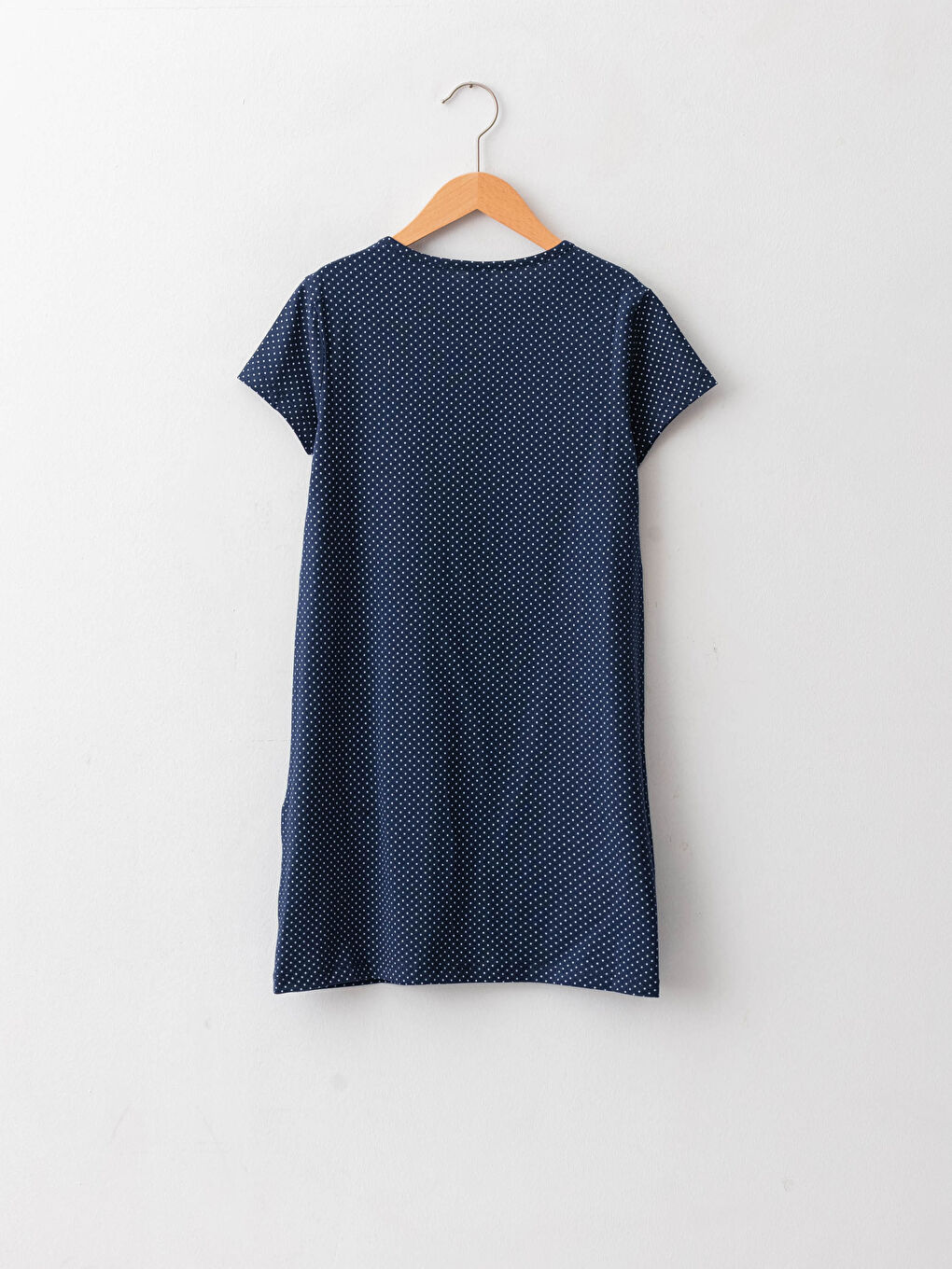 Lacivert Bisiklet Yaka Baskılı Kısa Kollu Kız Çocuk Gecelik-1