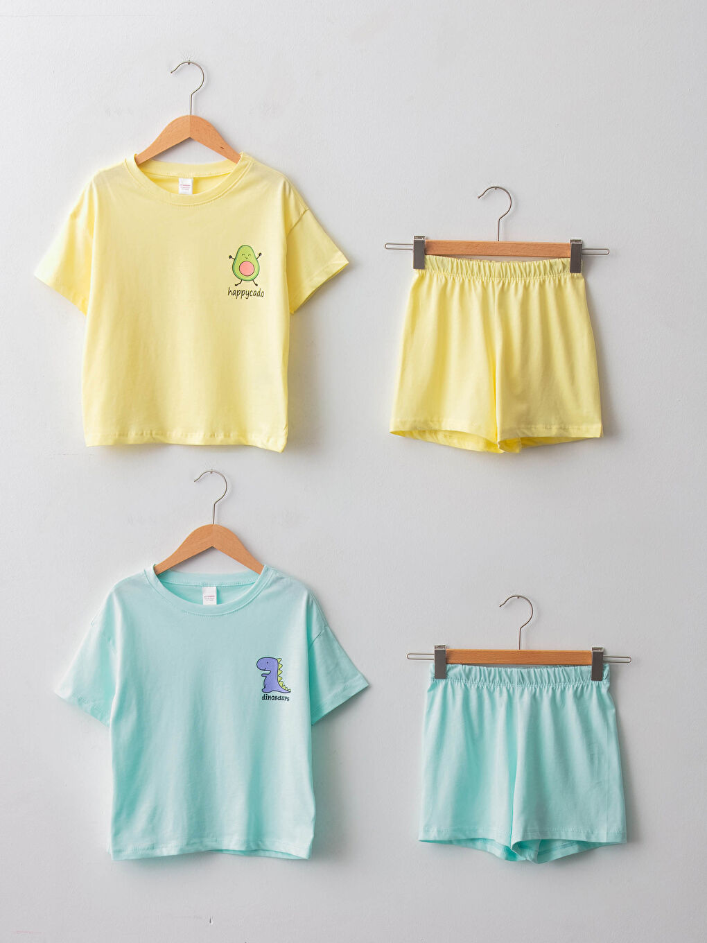 Turkuaz Bisiklet Yaka Baskılı Kısa Kollu Kız Çocuk Pijama Takım